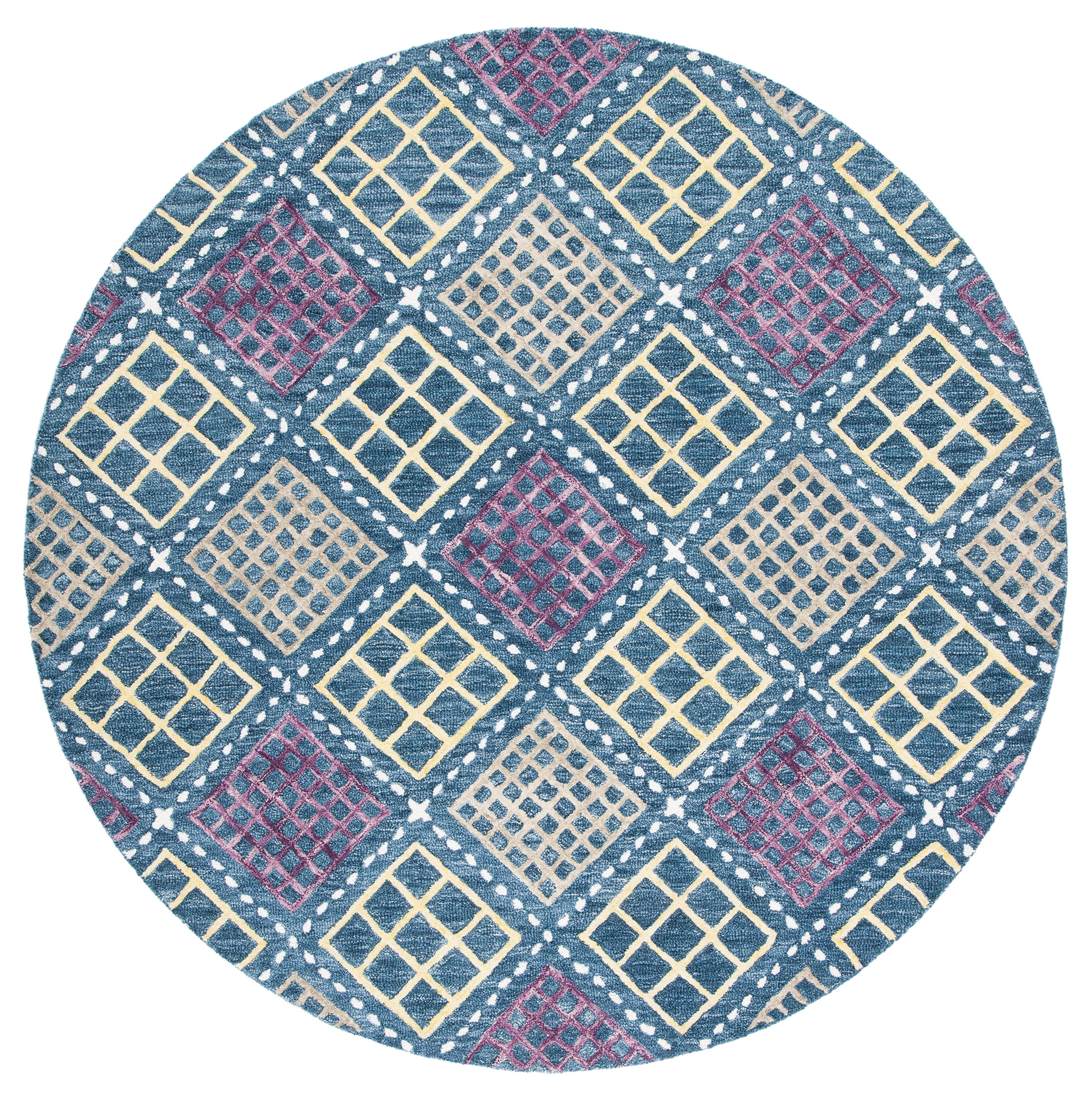 SAFAVIEH Metro Kaylee Geometric Area Rug, Blue/Yellow, 6' x 6' Round