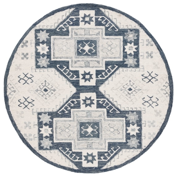 SAFAVIEH Metro Kenelm Geometric Area Rug, Ivory/Dark Grey, 6' x 6' Round