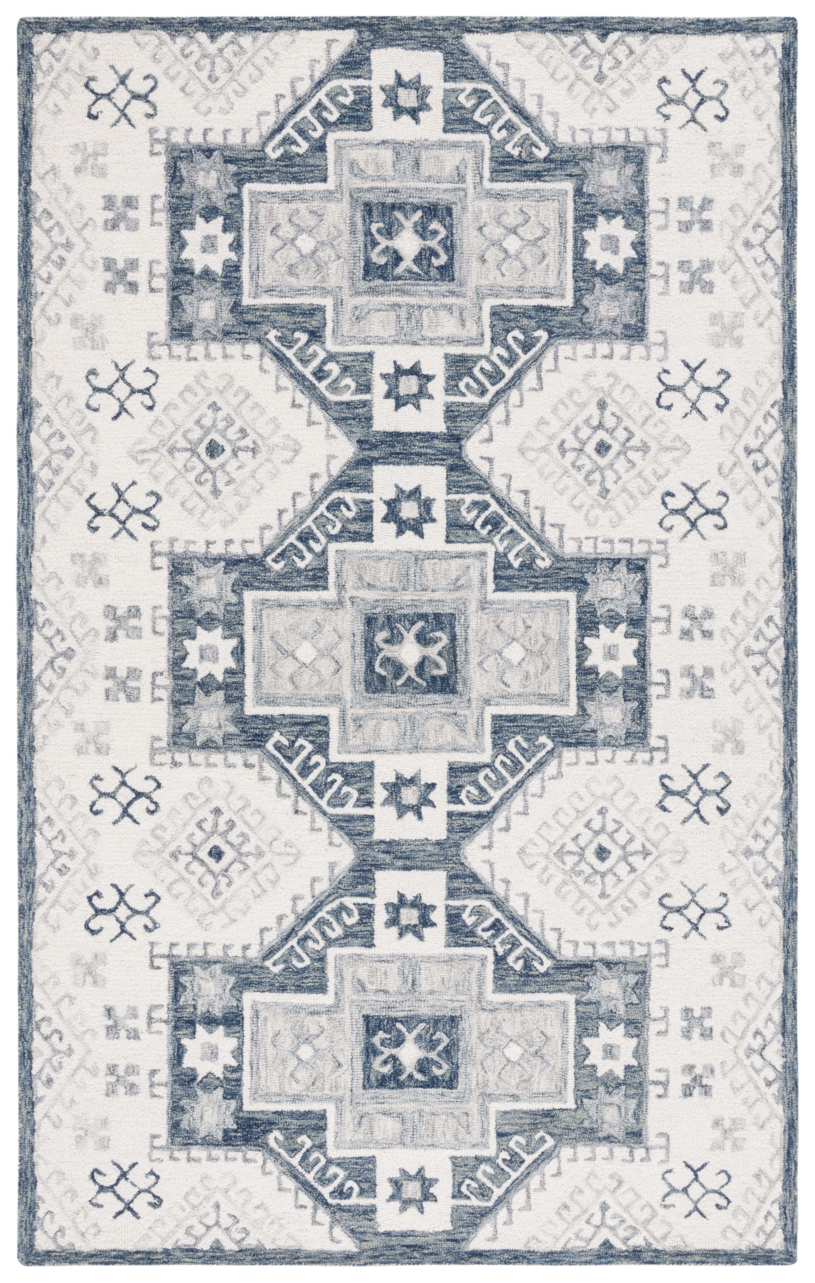 Ivory and Dark Grey Hand-Tufted Wool 6' x 9' Area Rug