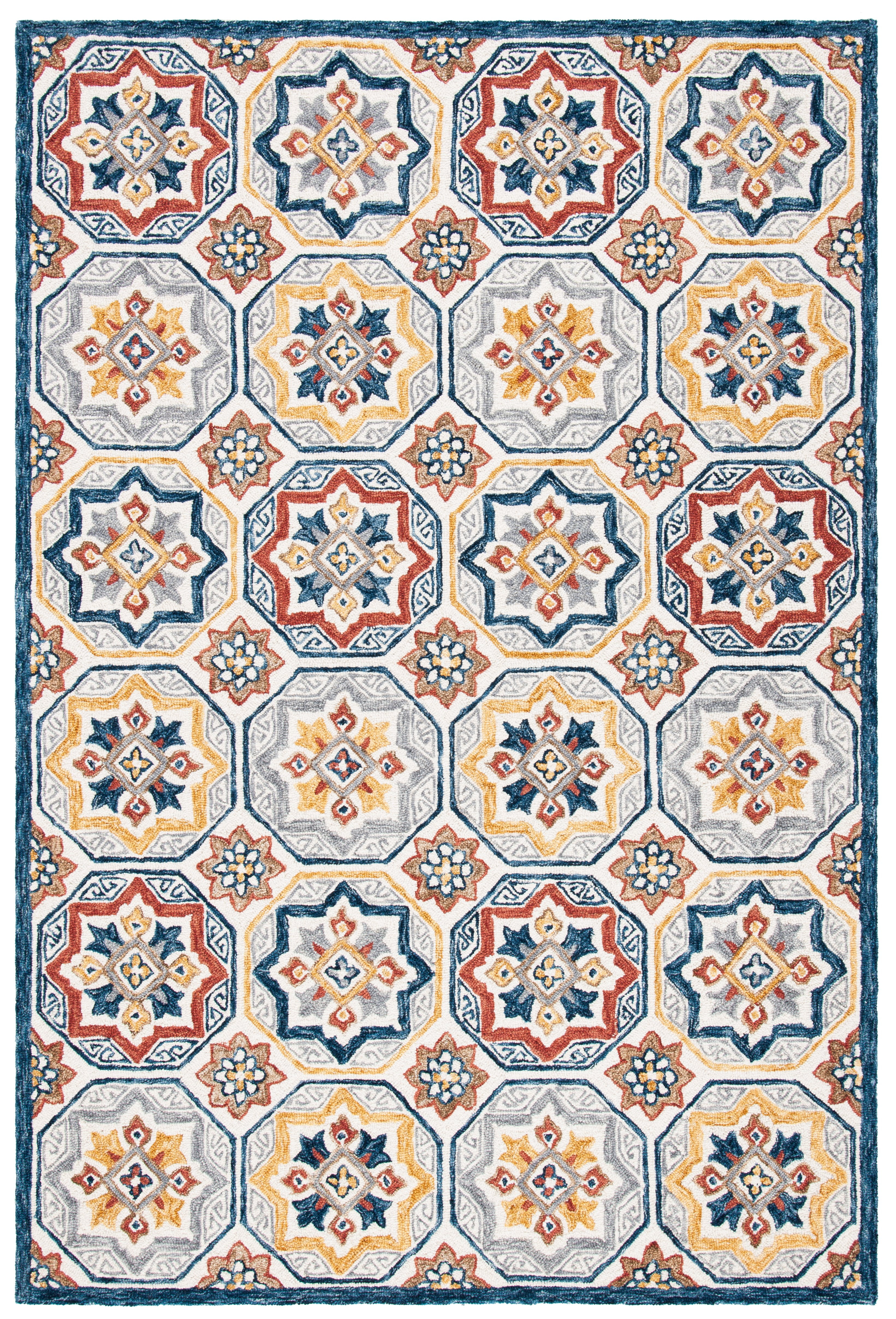 Ivory and Multicolor Hand-Tufted Wool Area Rug