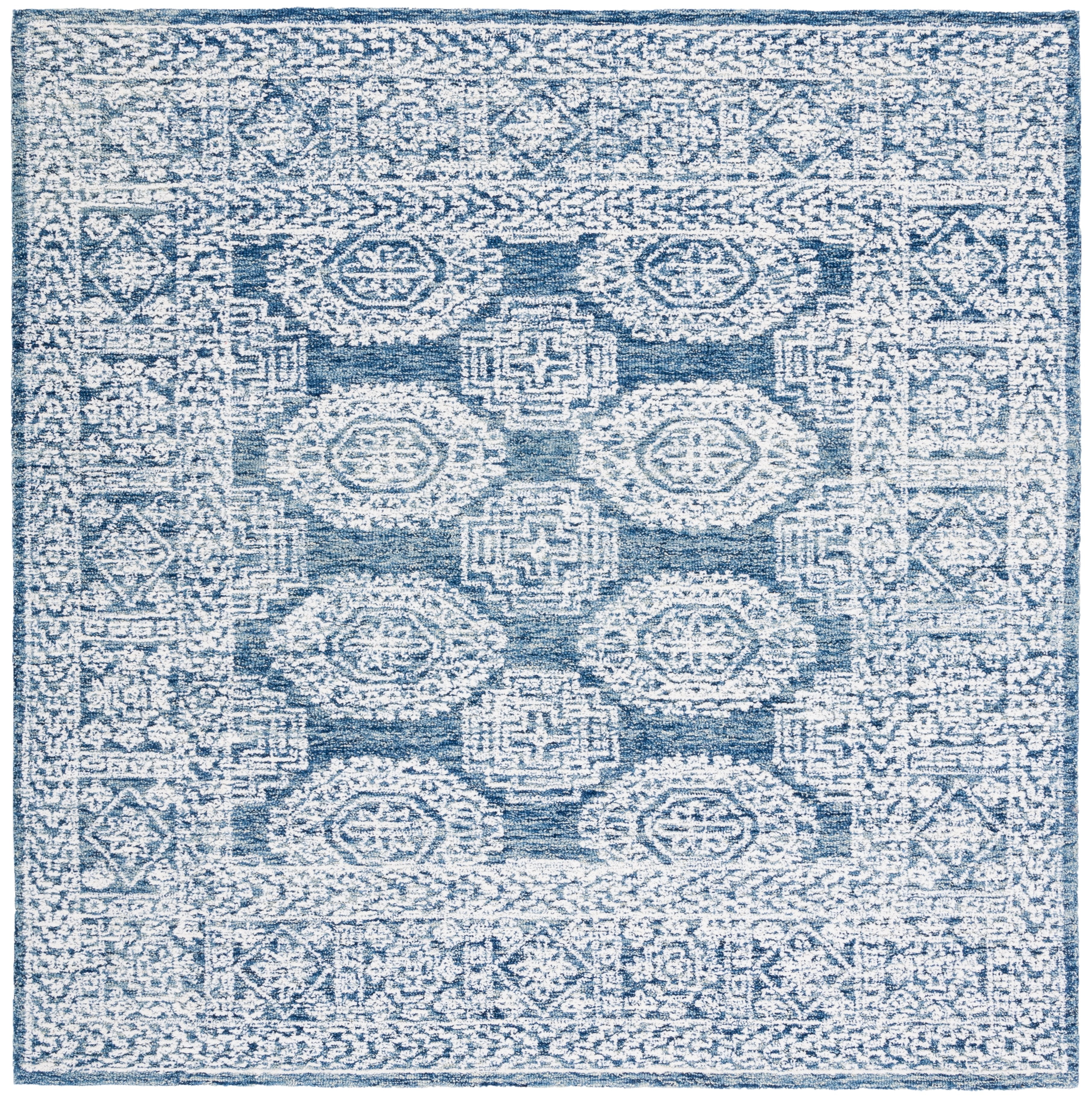 SAFAVIEH Metro Leontyne Geometric Area Rug, Natural/Blue, 6' x 6' Square