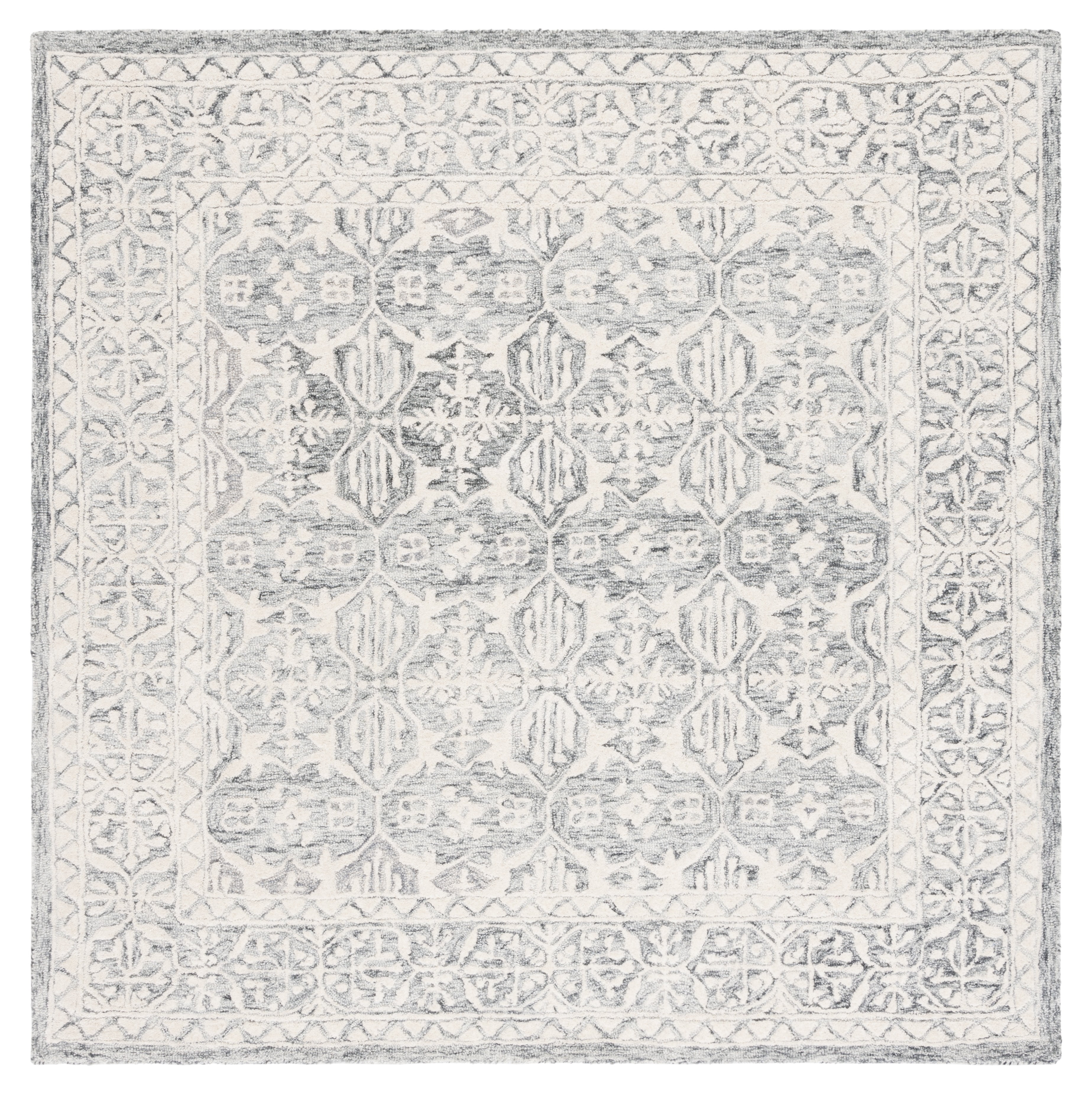 SAFAVIEH Metro Lorenzo Medallion Area Rug, Dark Grey/Ivory, 6' x 6' Square