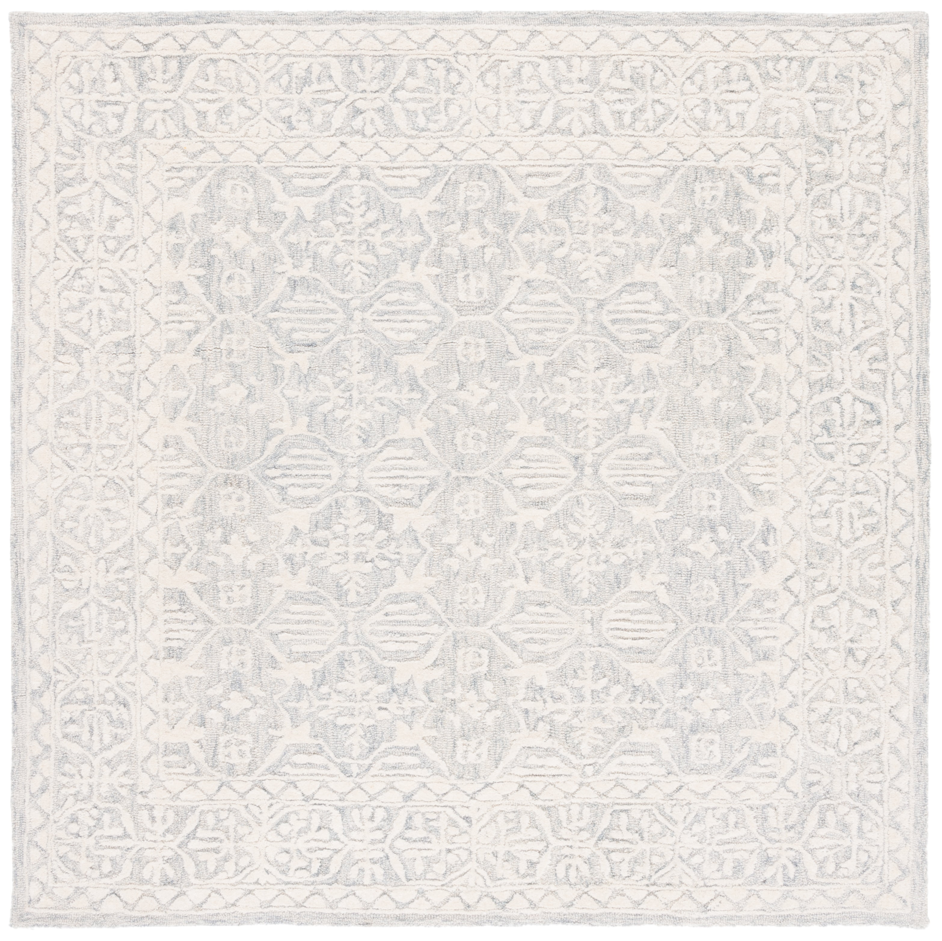 72" Gray Floral Hand-Tufted Wool Square Rug
