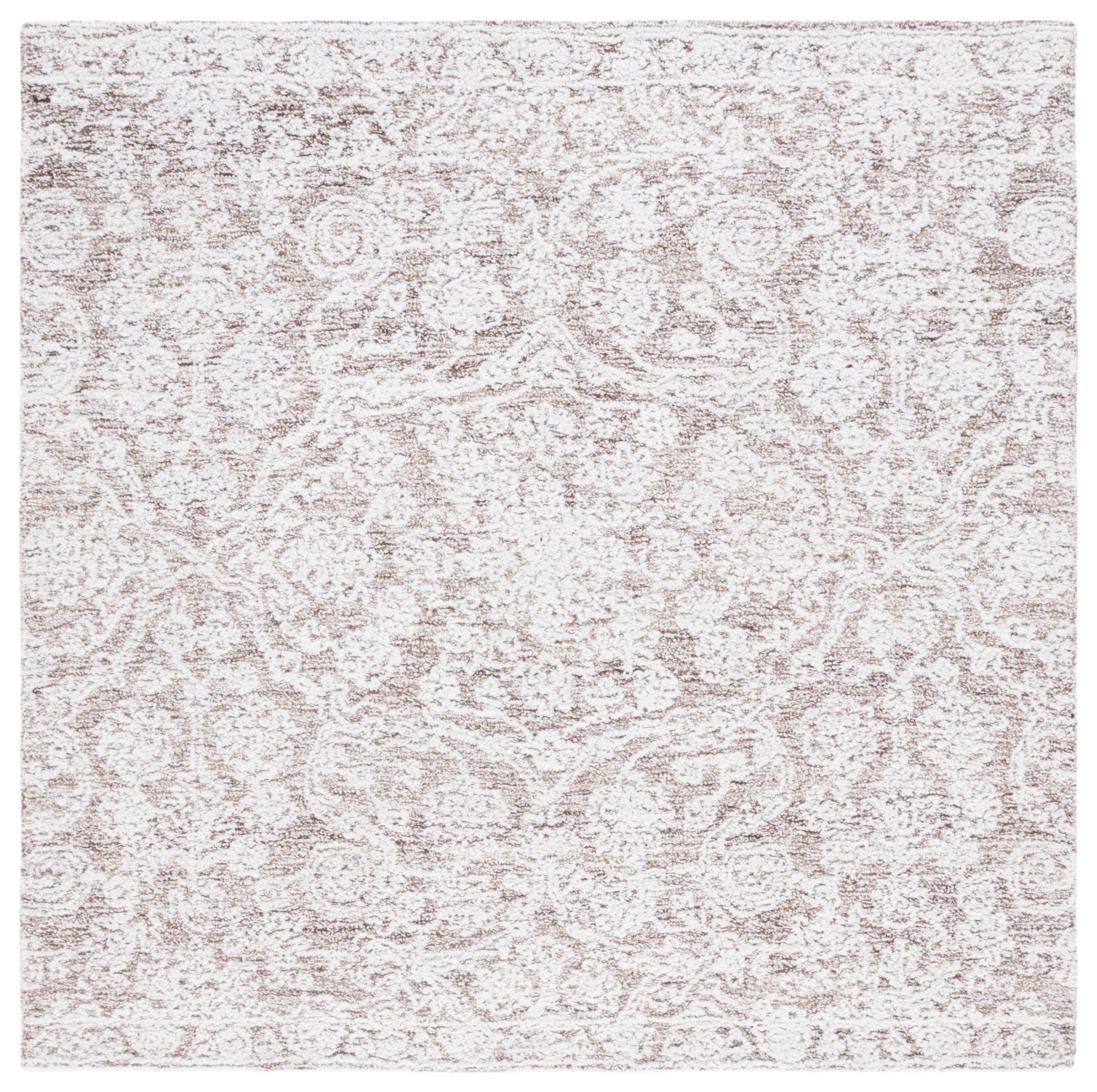 Ivory and Beige Hand-Tufted Wool Square Rug