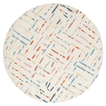 SAFAVIEH Metro Rodina Geometric Striped Area Rug, Ivory/Blue, 6' x 6' Round