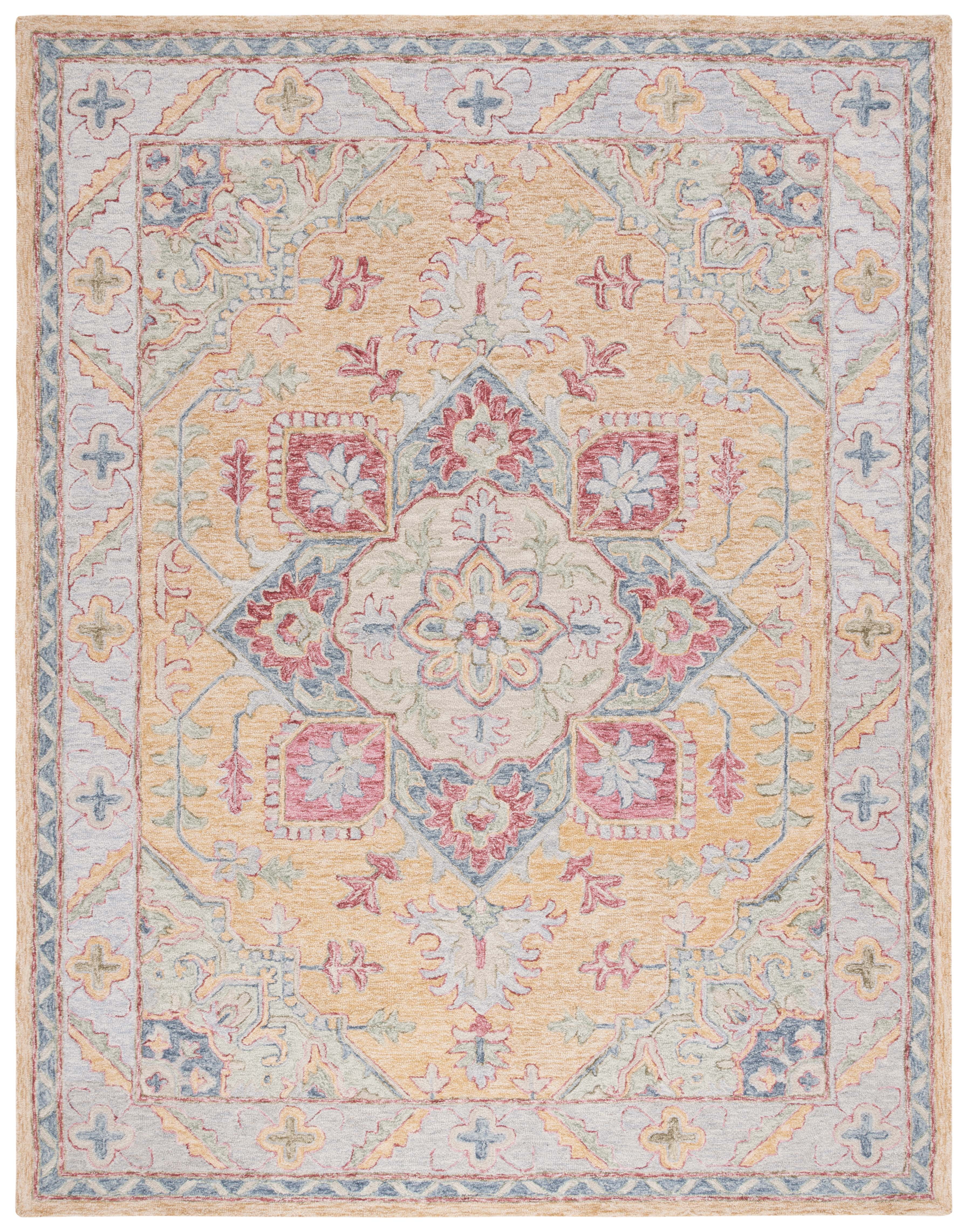 Hand-Tufted Yellow and Rust Wool Area Rug, 8' x 10'