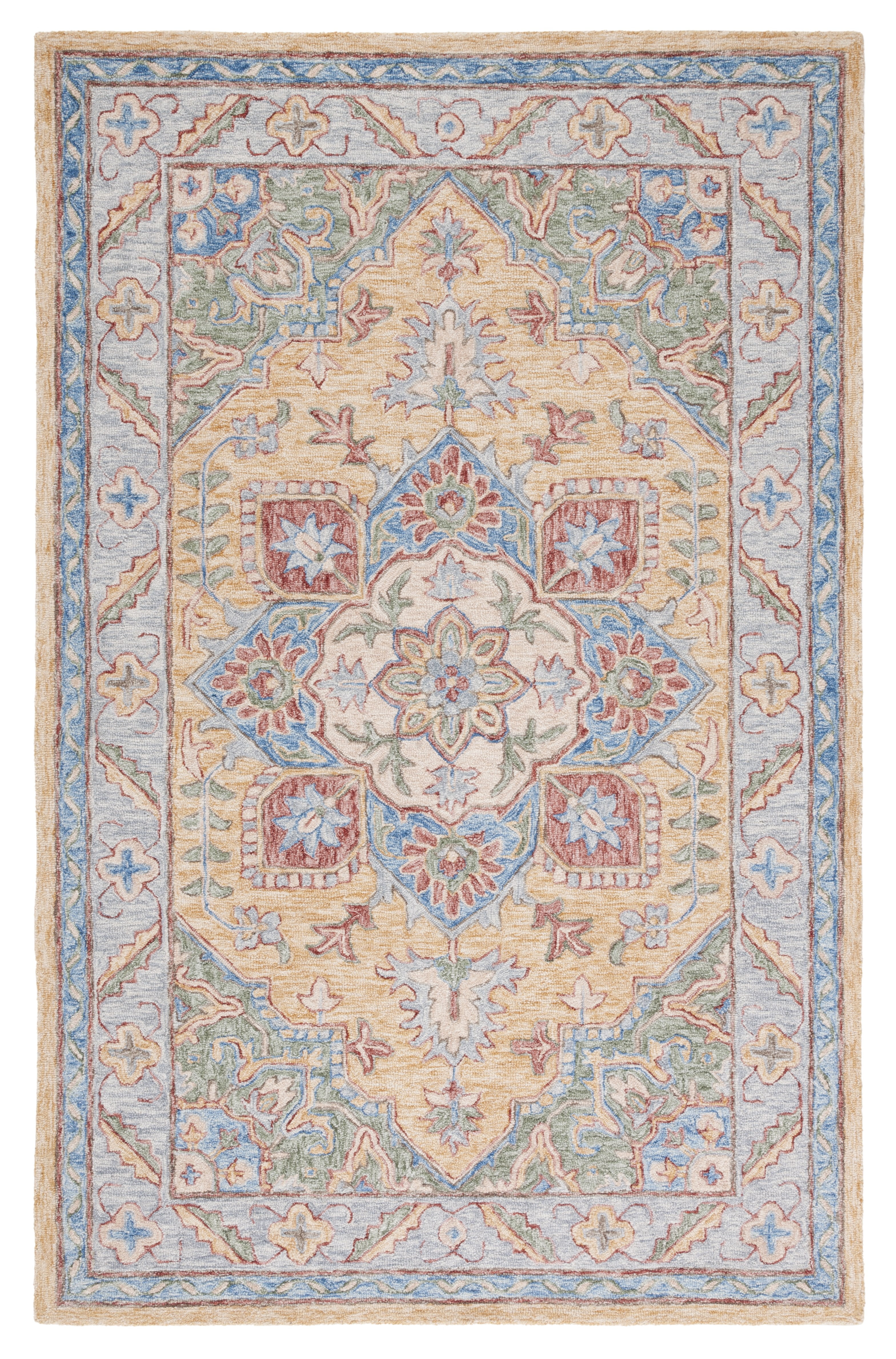 Ivory and Yellow Hand-Tufted Wool Area Rug, 5' x 8'