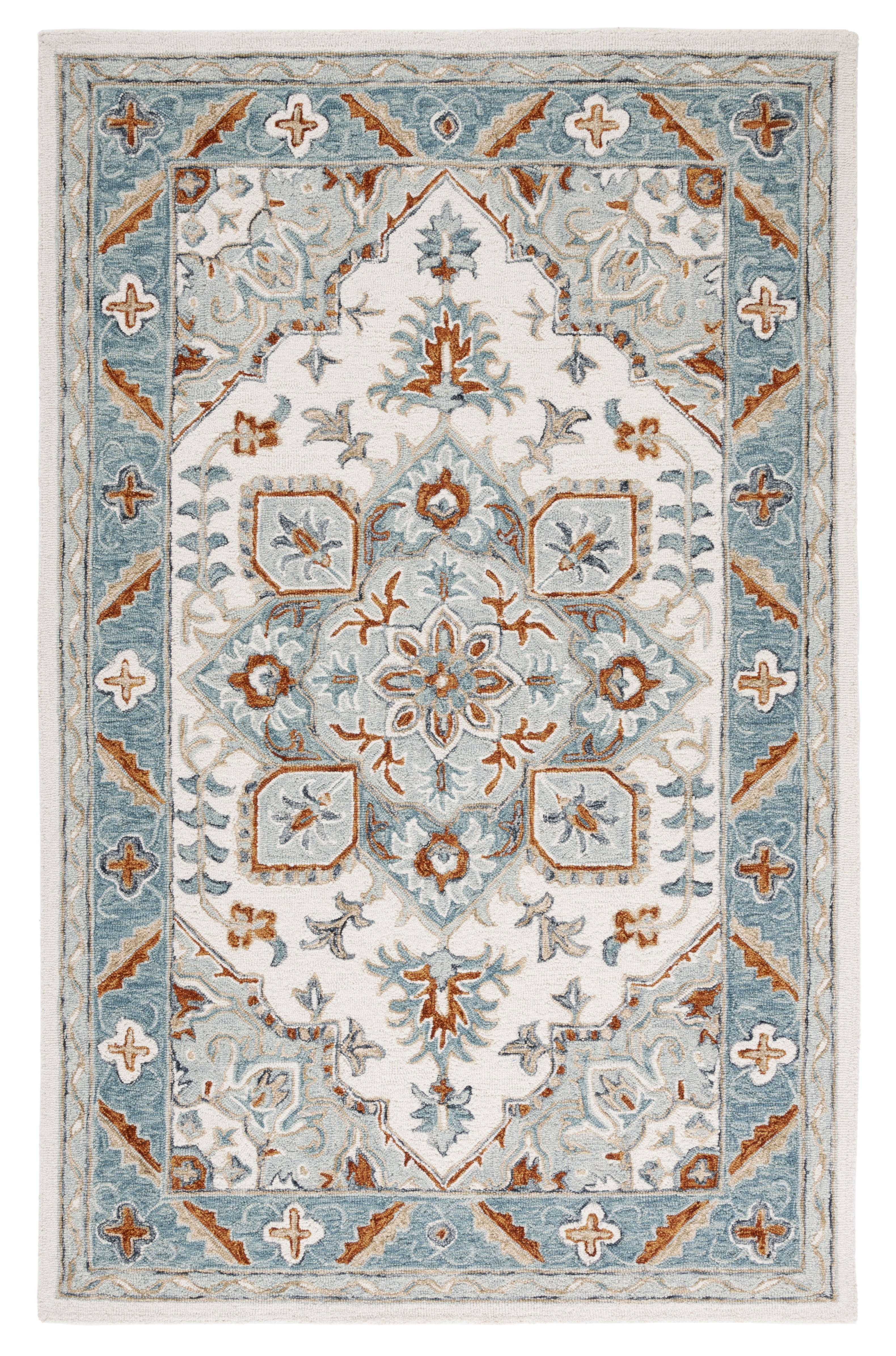Ivory and Blue Hand-Tufted Wool Rectangular Area Rug
