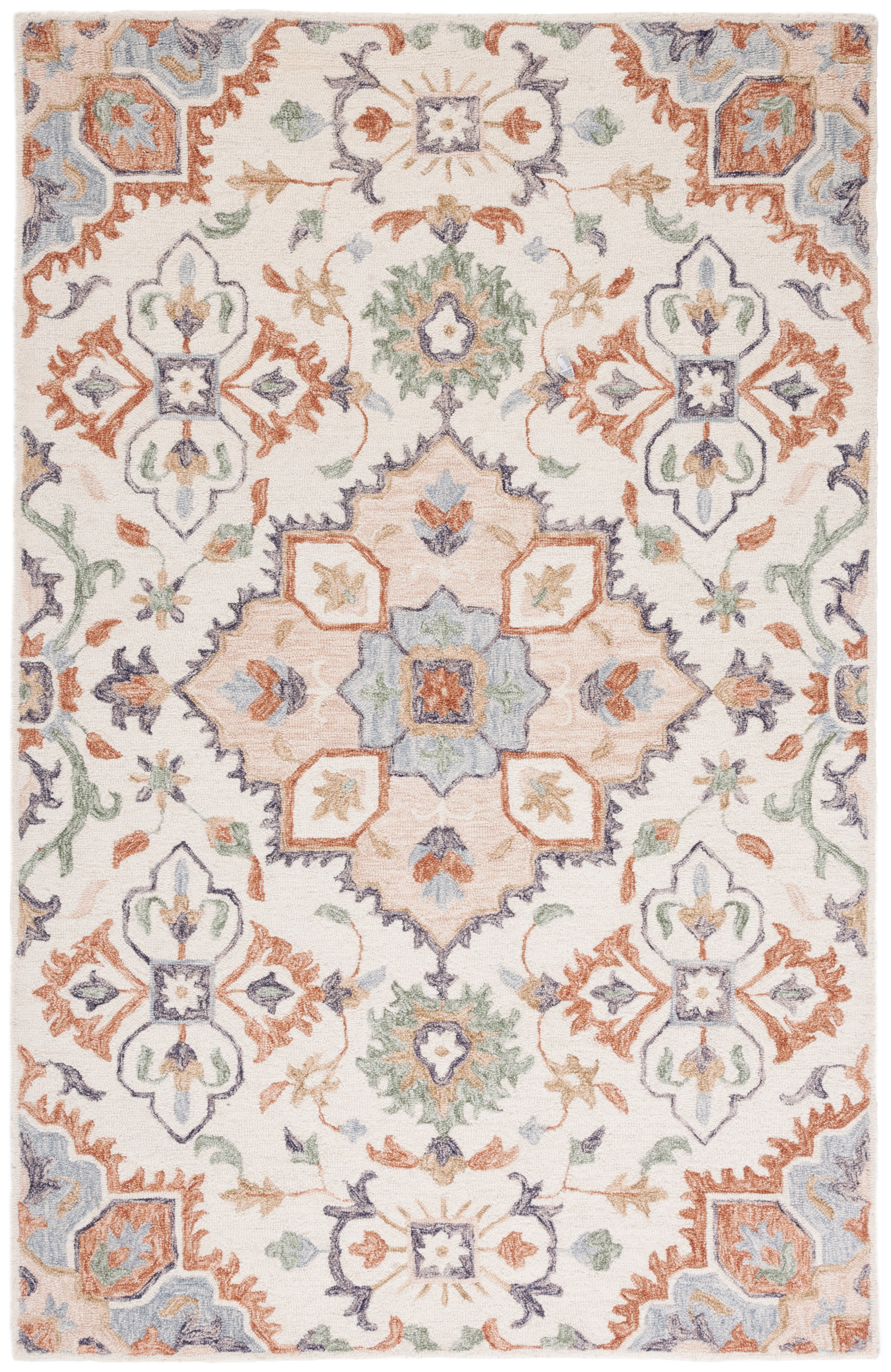 Ivory and Green Floral Hand-Tufted Wool Area Rug, 3' x 5'