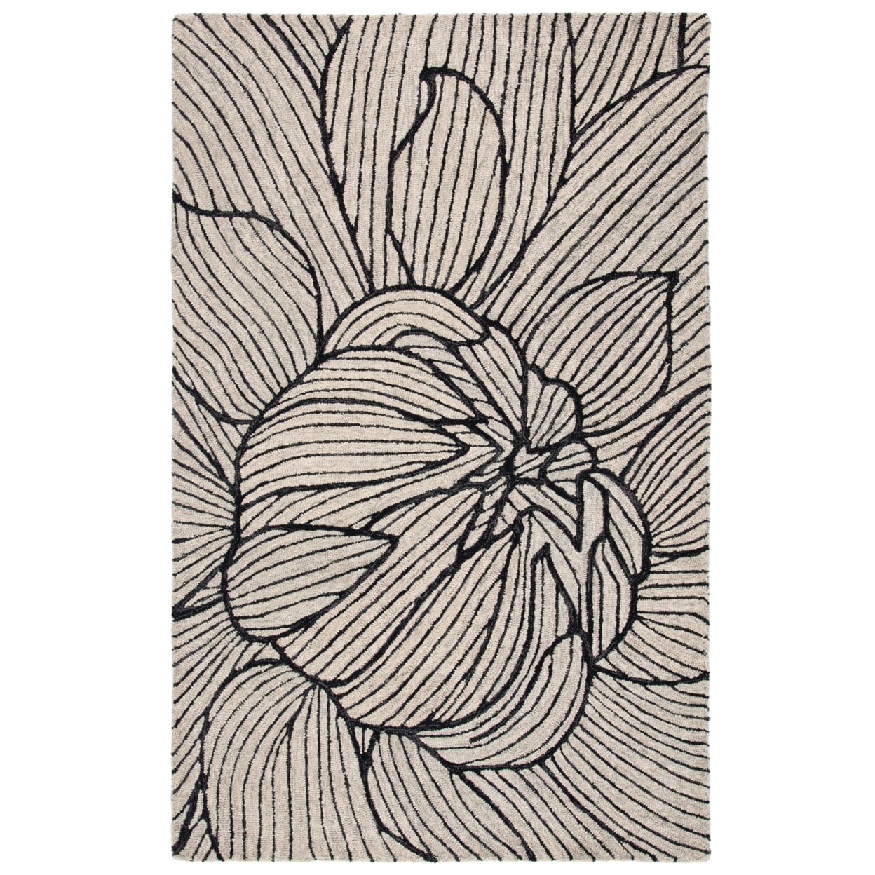 Elegant Noir Hand-Tufted Wool Area Rug, 4' x 6', Black and Ivory