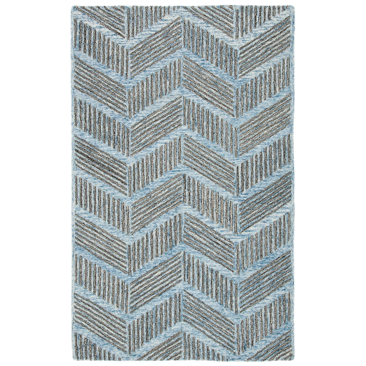 Elegant Hand-Tufted Wool Square Rug in Blue and Black