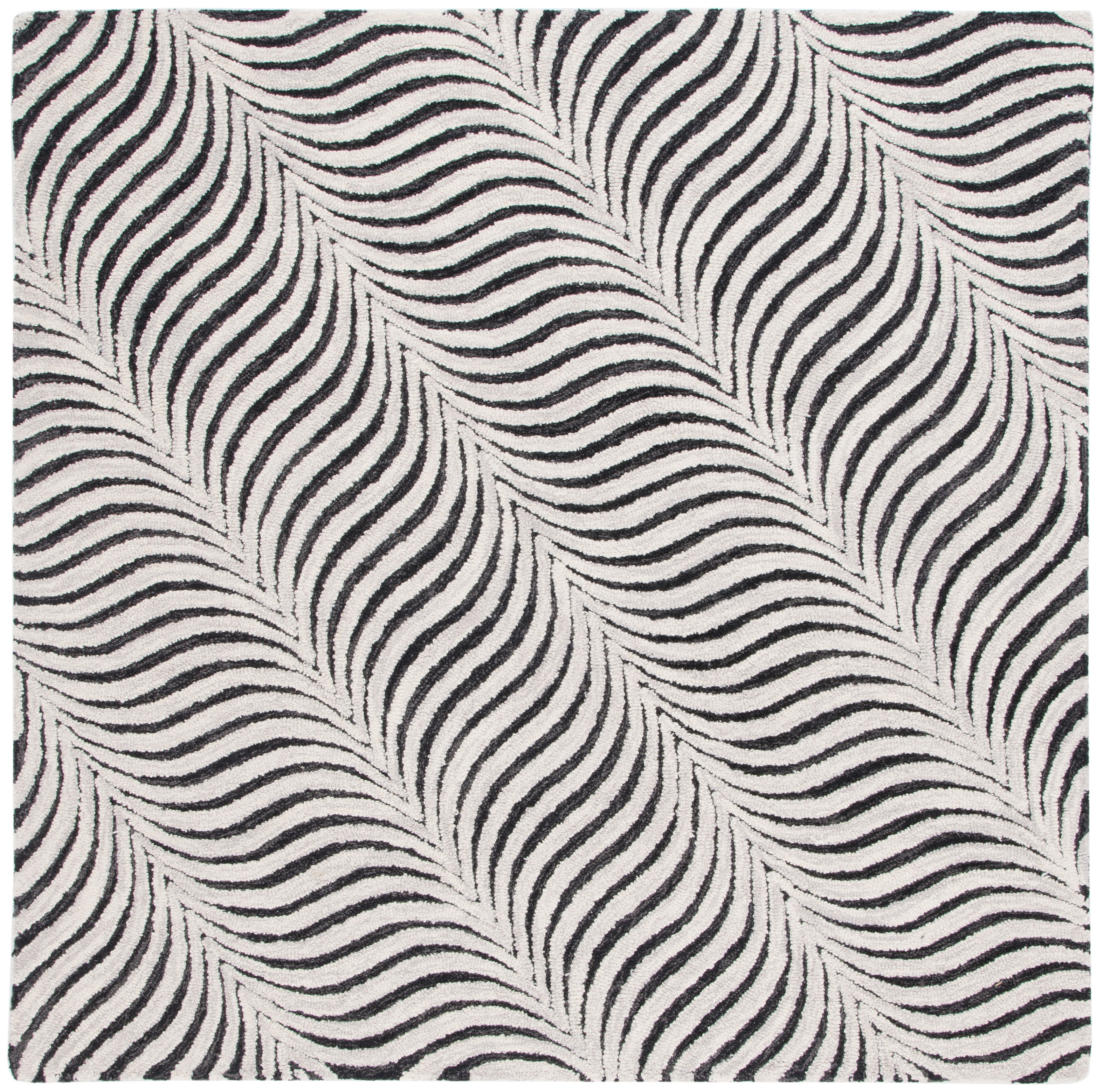 Metro Black and Beige Hand-Tufted Wool Area Rug, 6' x 6'