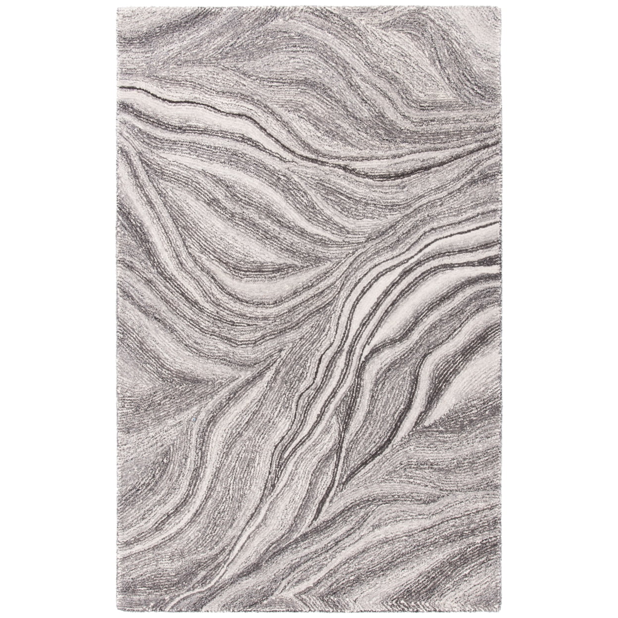 Ivory and Dark Grey Hand-Tufted Wool 5' x 8' Rug