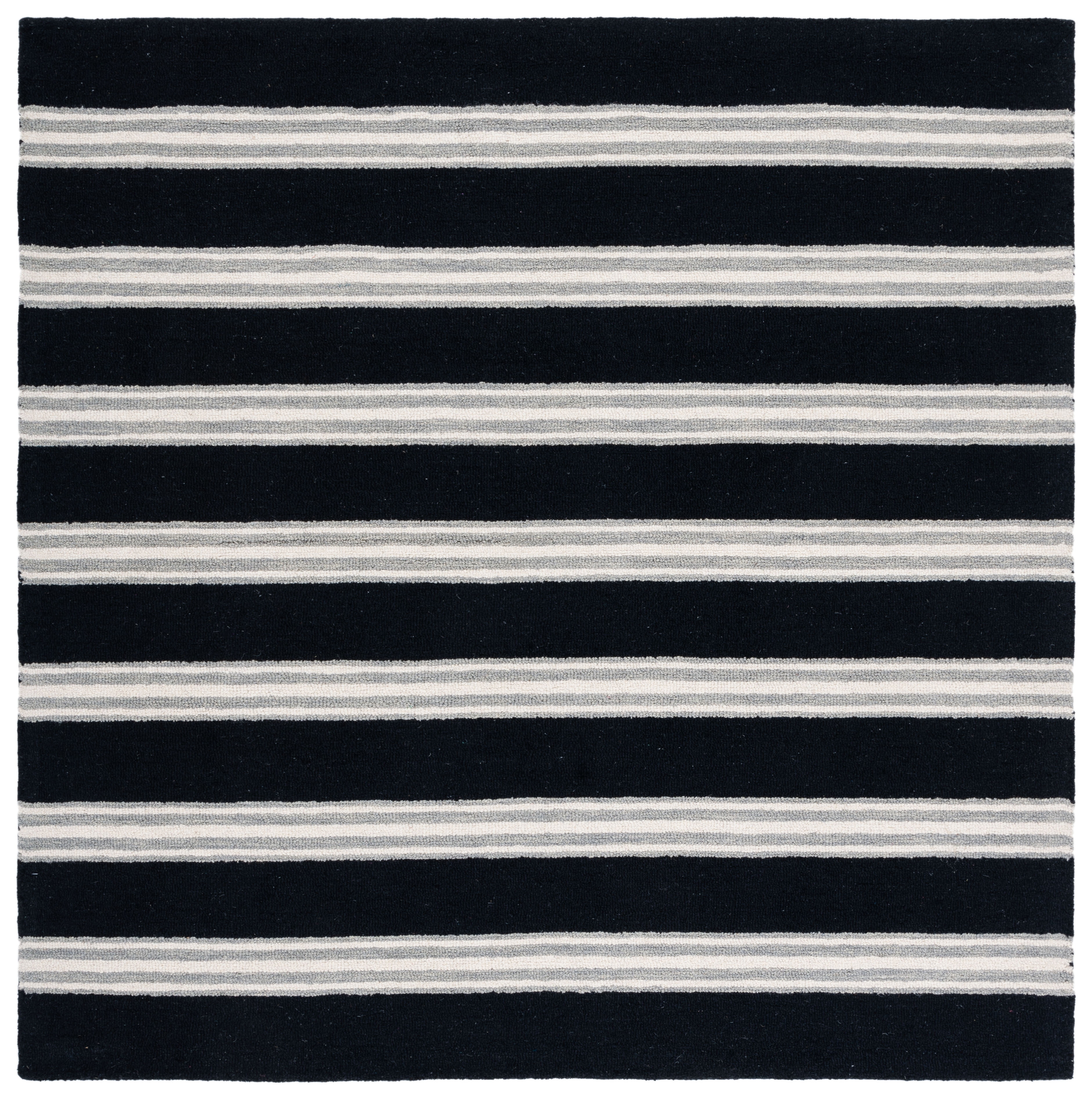Elegant Black and Ivory Hand-Tufted Wool 6' Square Rug