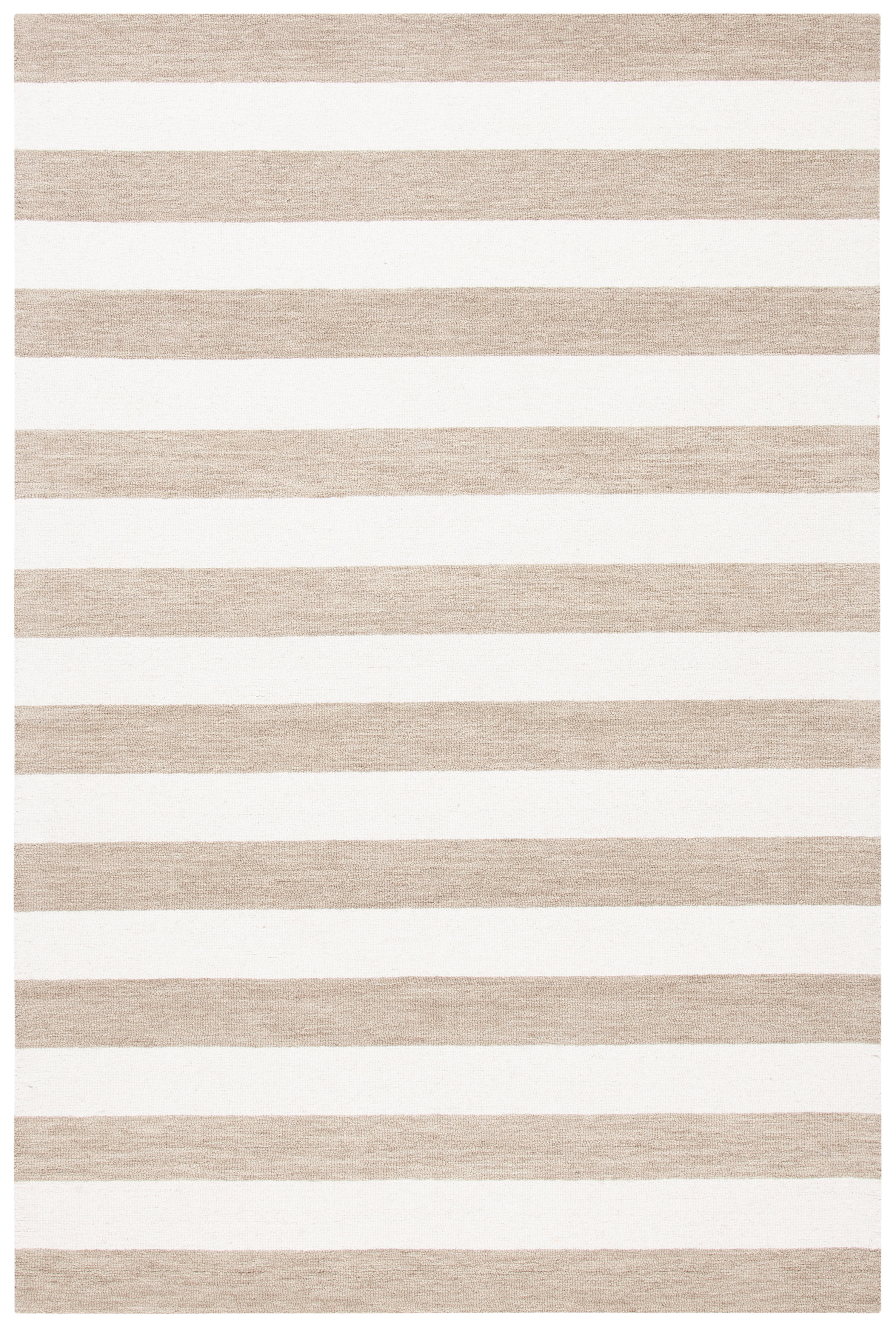 Ivory and Brown Hand-Tufted Wool Striped 4' x 6' Area Rug