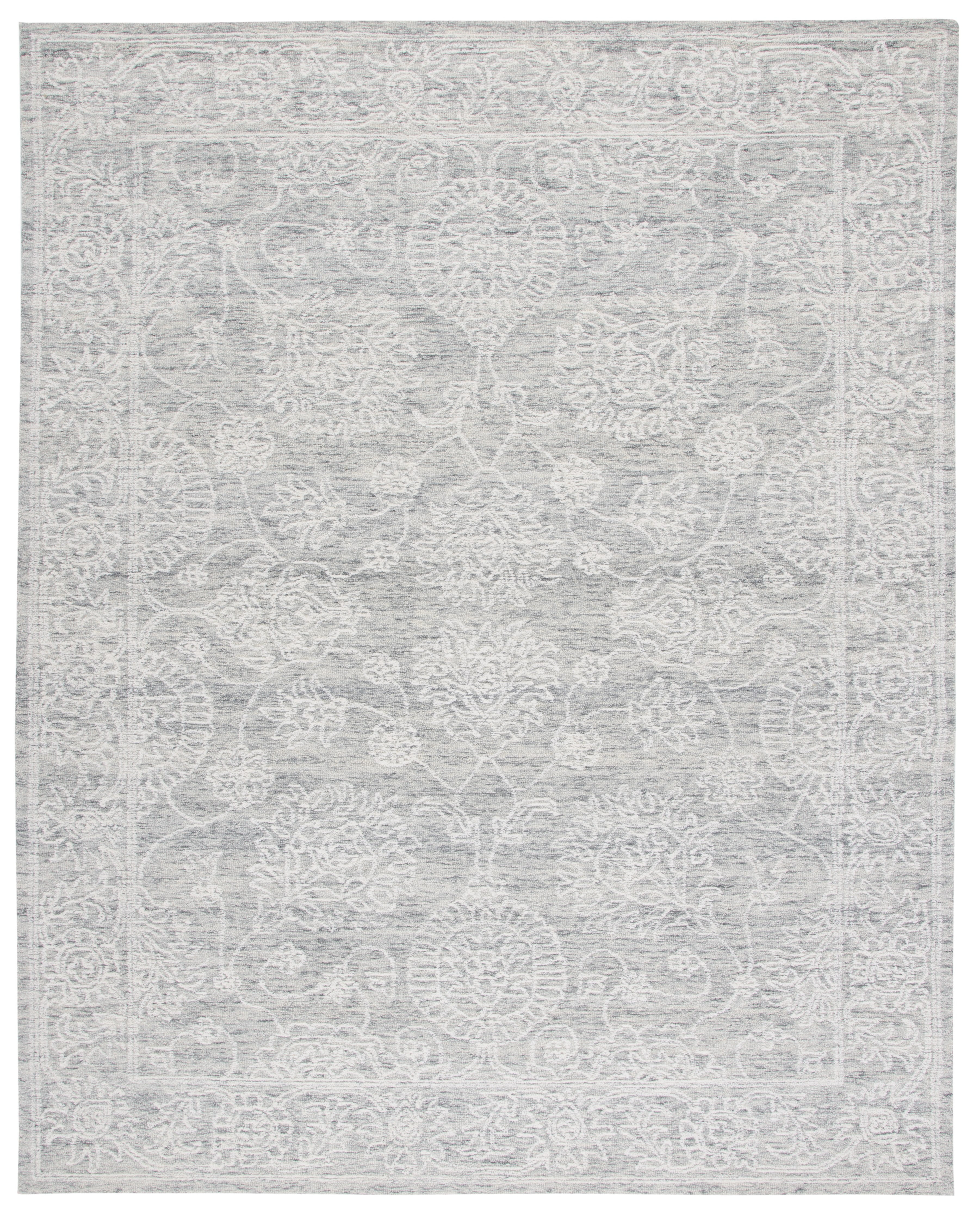 Elegance Reimagined Gray Floral Hand-Tufted Wool Rug 8' x 10'