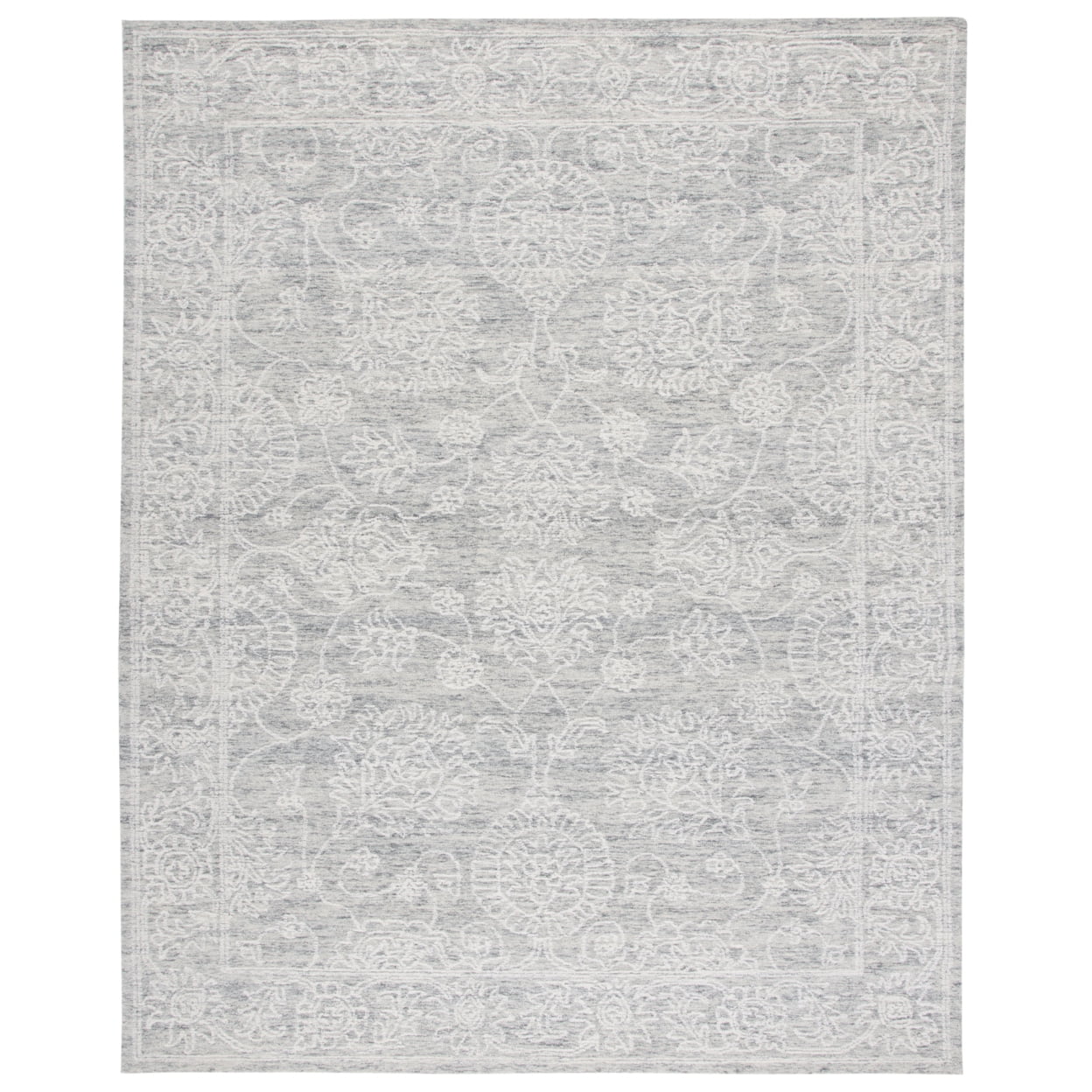 Elegance Reimagined Gray Floral Hand-Tufted Wool Rug 8' x 10'