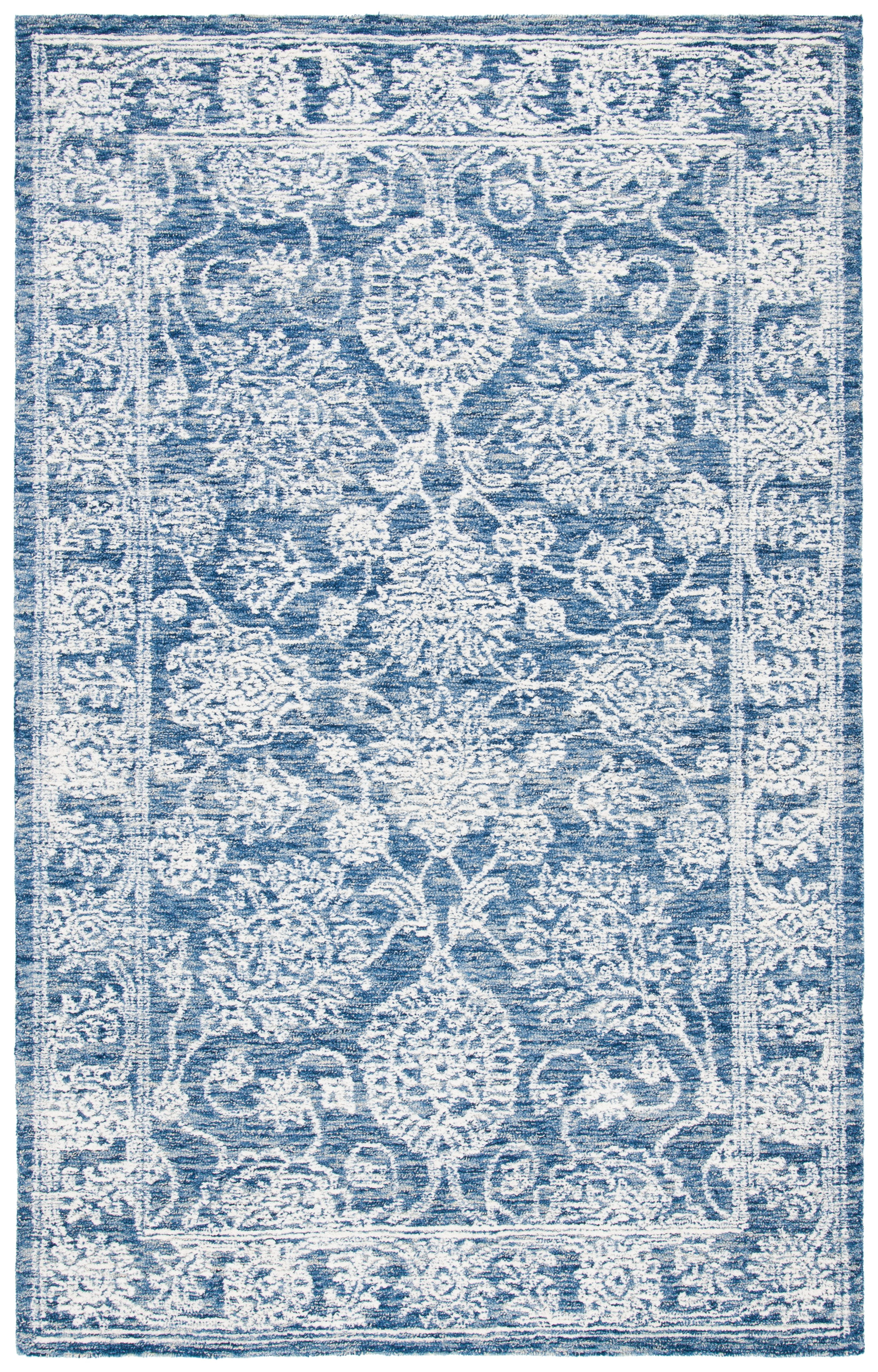 Elysian Bliss Blue Floral Hand-Tufted Wool Area Rug 4' x 6'