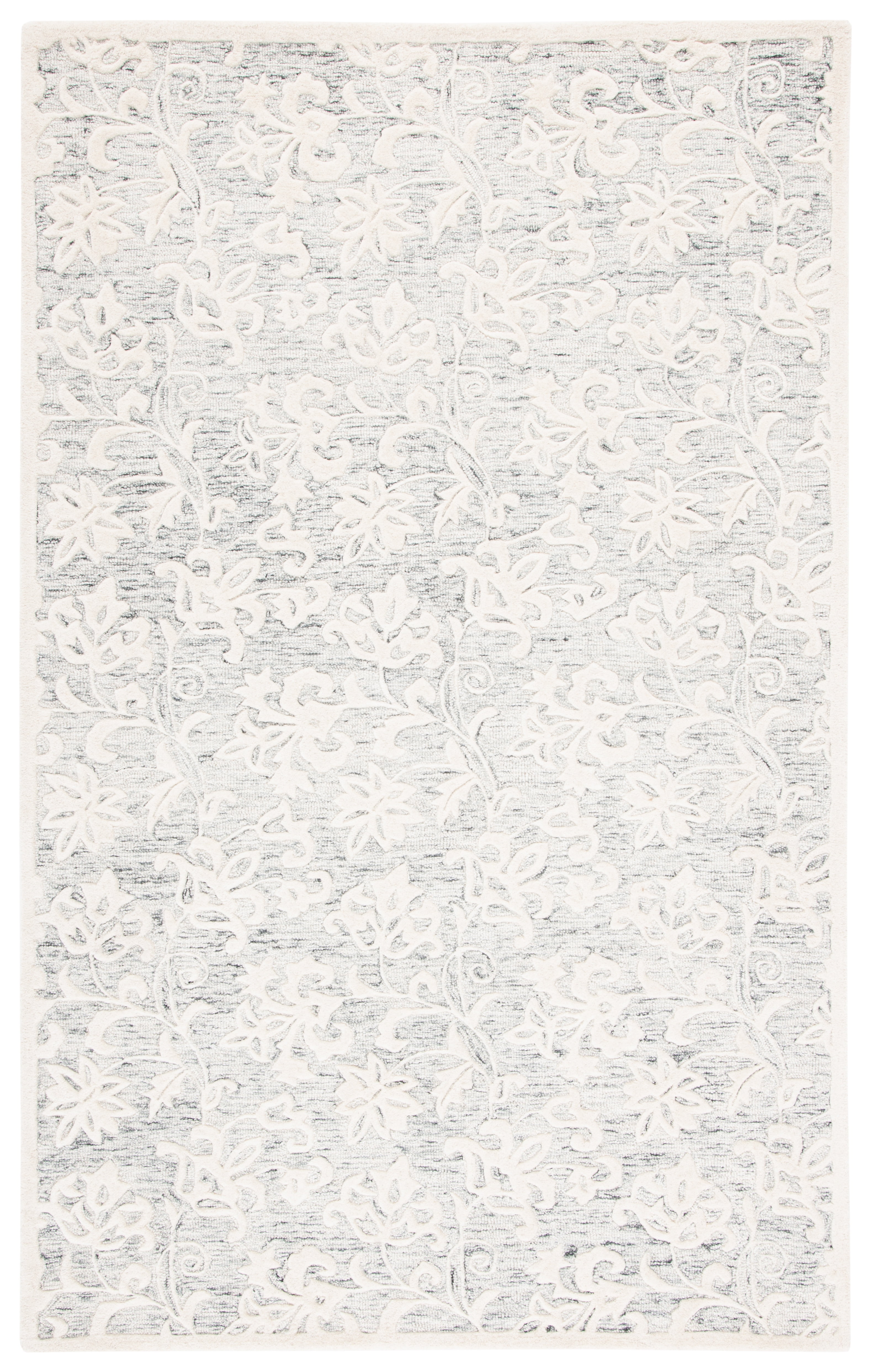 Grey and Ivory Floral Hand-Tufted Wool 8' x 10' Area Rug