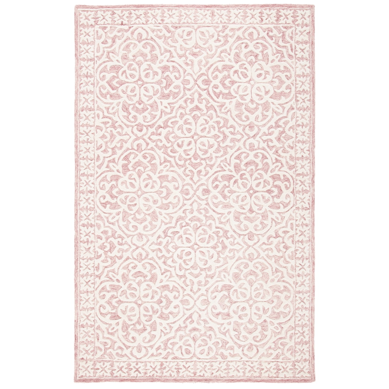 Ivory and Pink Floral Hand-Tufted Wool Area Rug