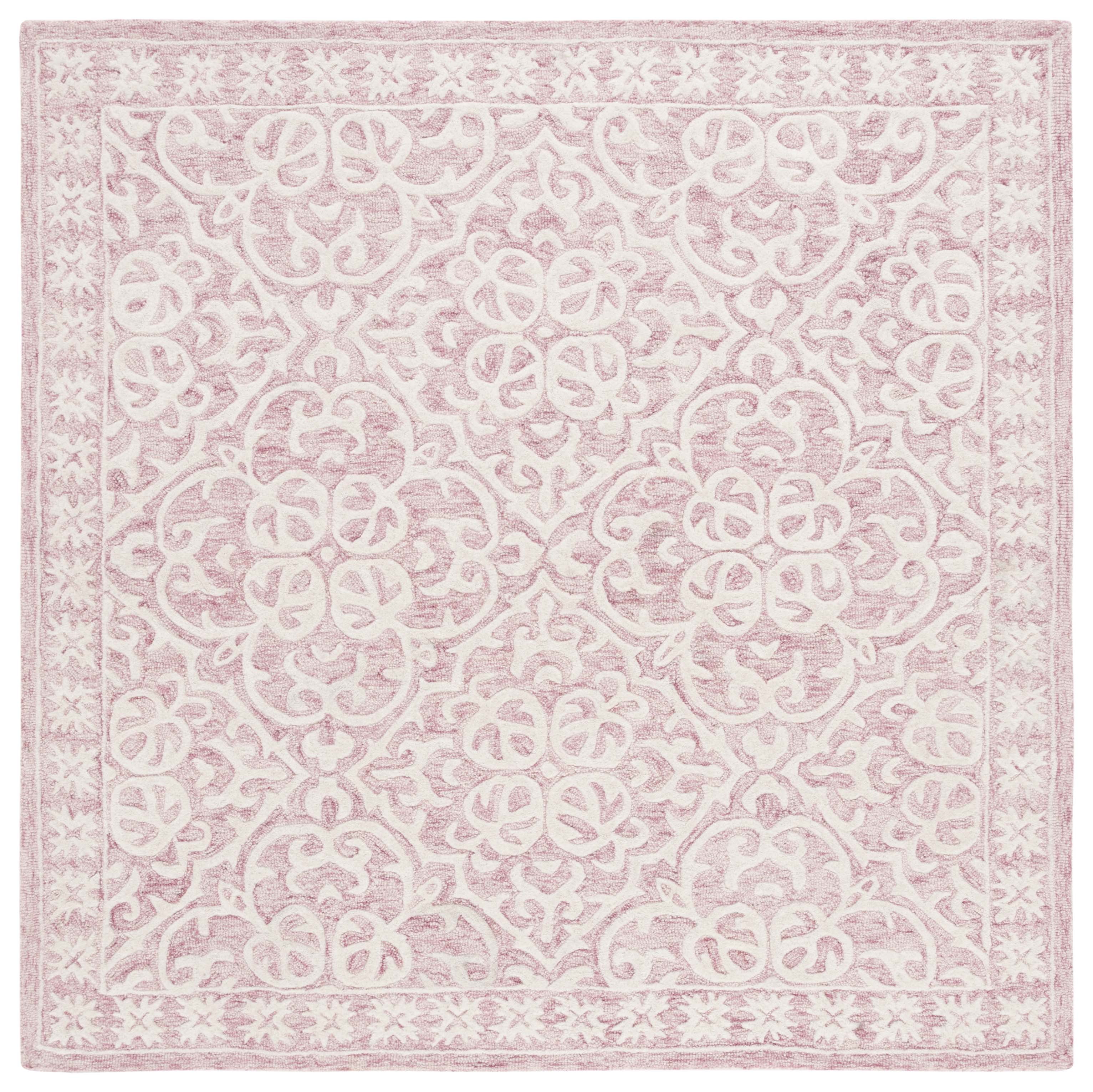 Ivory and Pink Floral Hand-Tufted Wool Area Rug