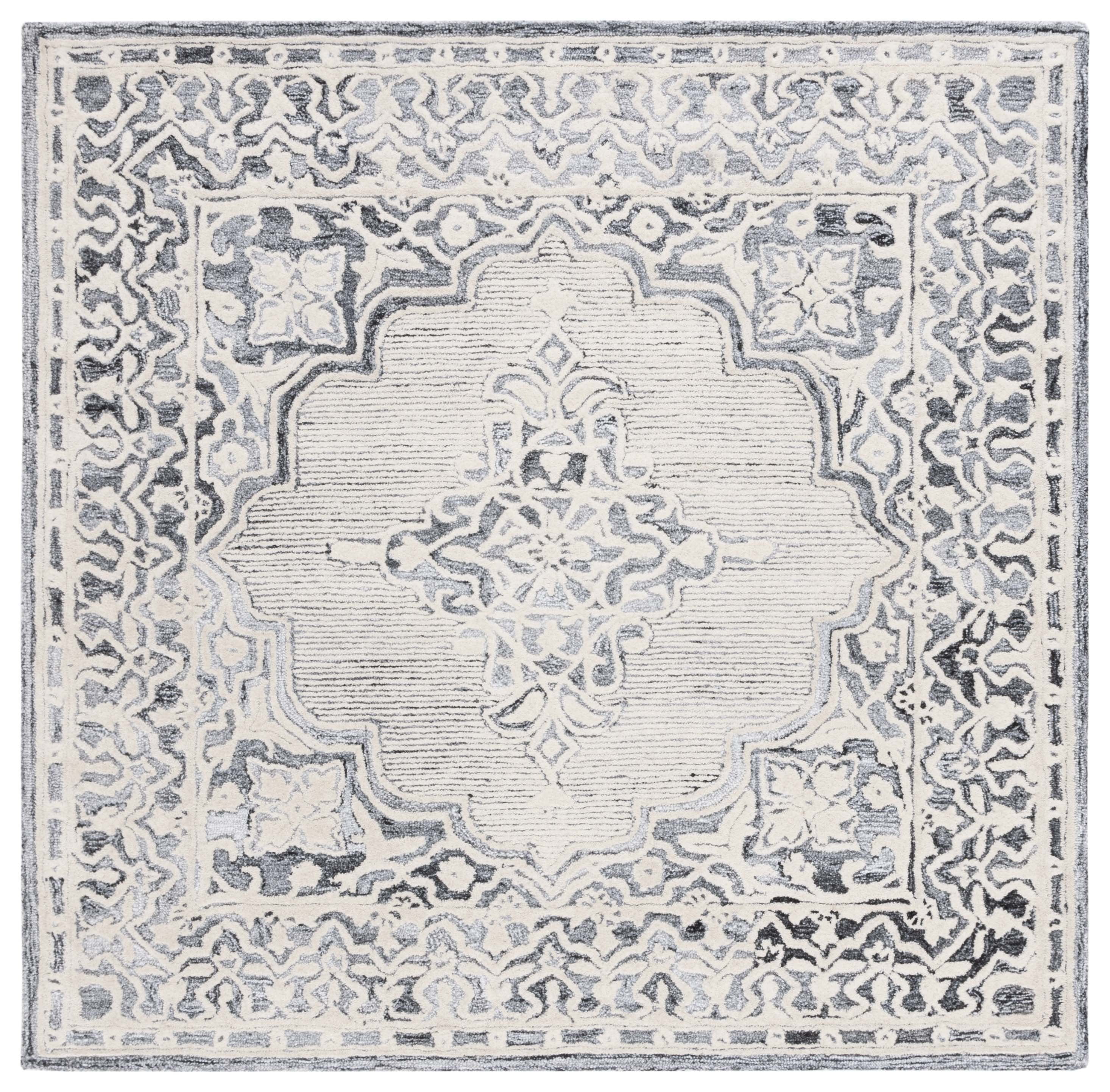 Elegant Hand-Tufted Wool Square Rug in Grey
