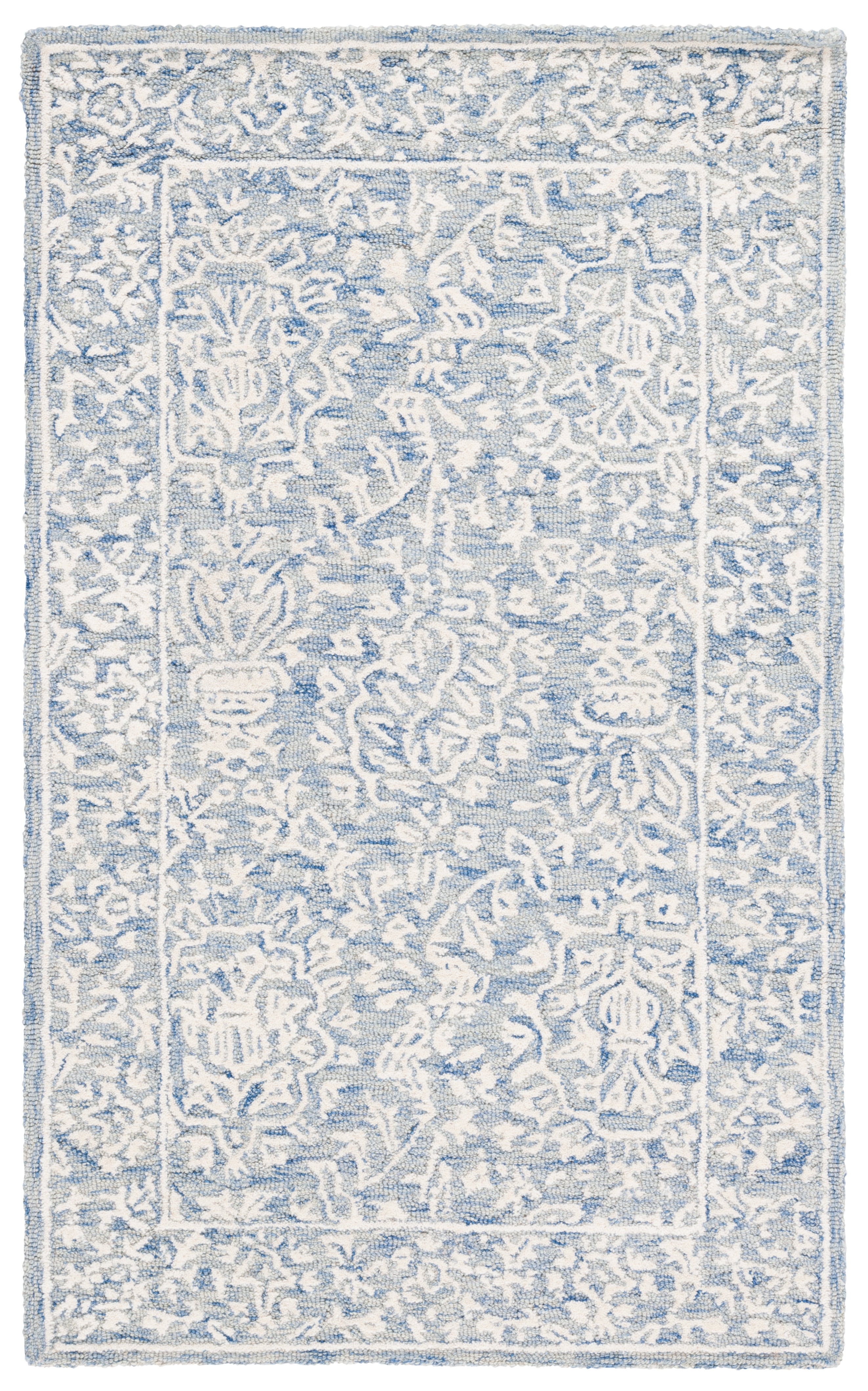 Blue and Ivory Hand-Tufted Wool 4' x 6' Area Rug