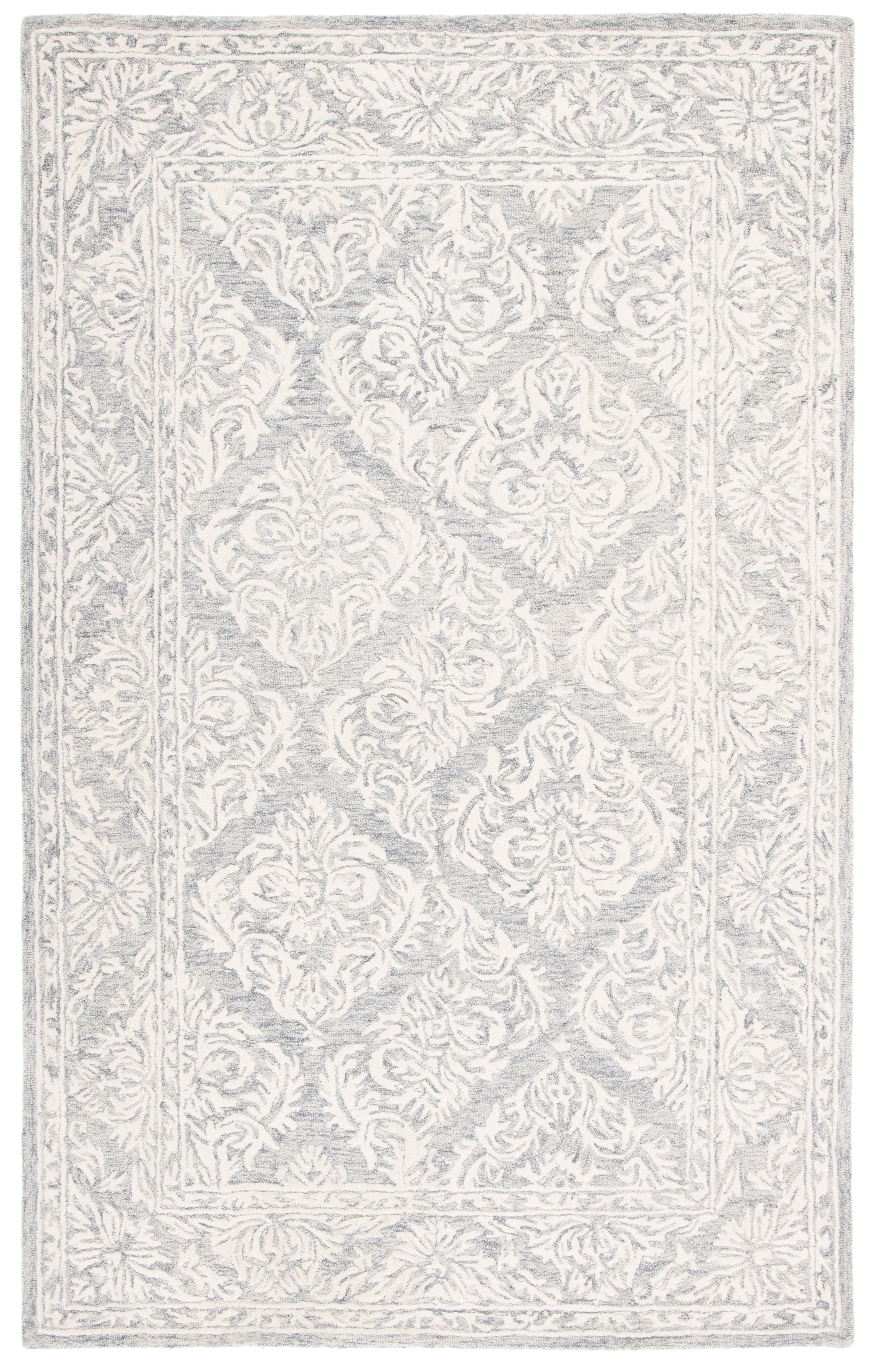 Elegant Floral Tufted Wool Area Rug - Gray and Ivory, 4' x 6'