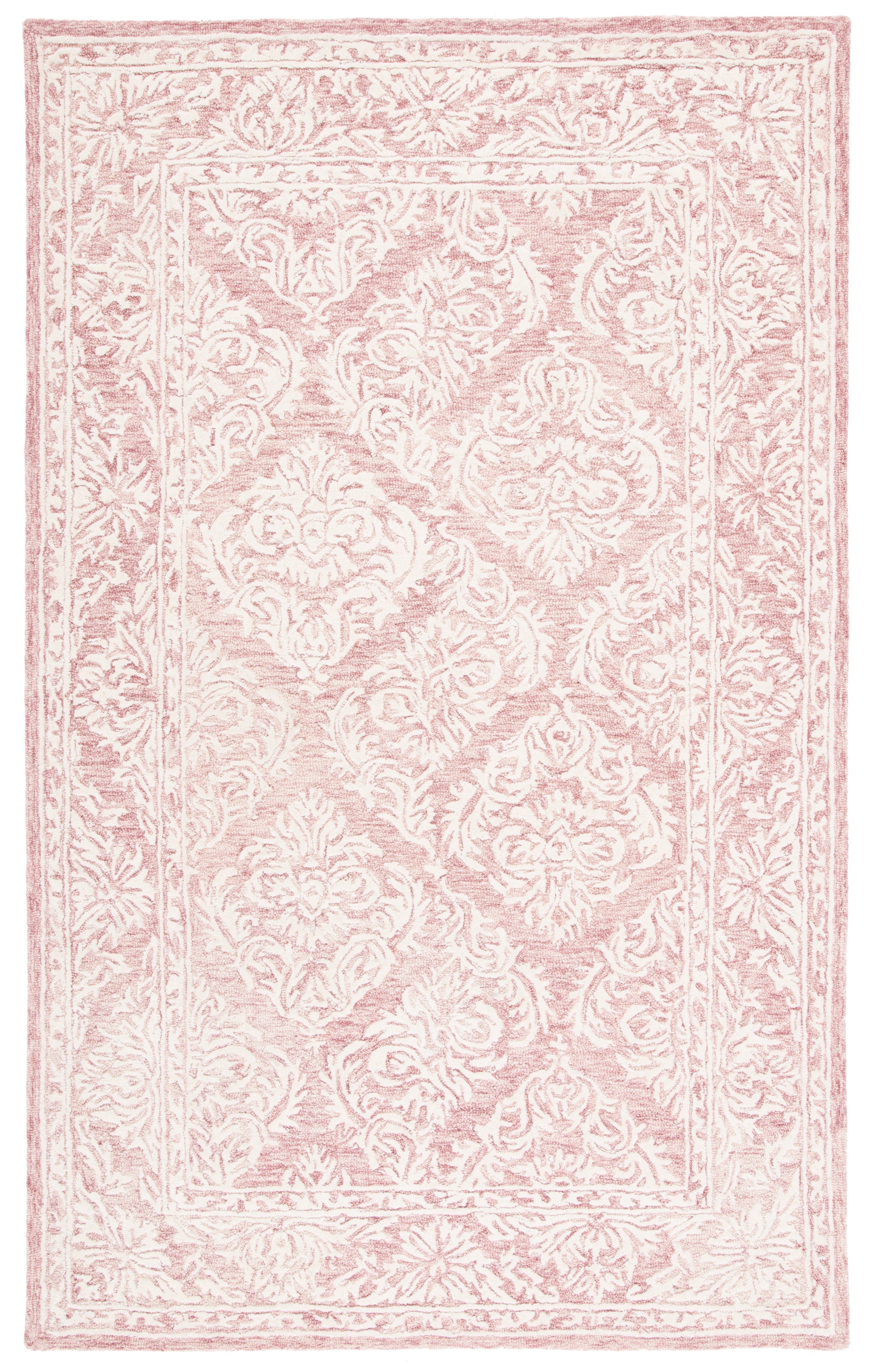 Pink and Ivory Hand-Tufted Wool Floral Area Rug