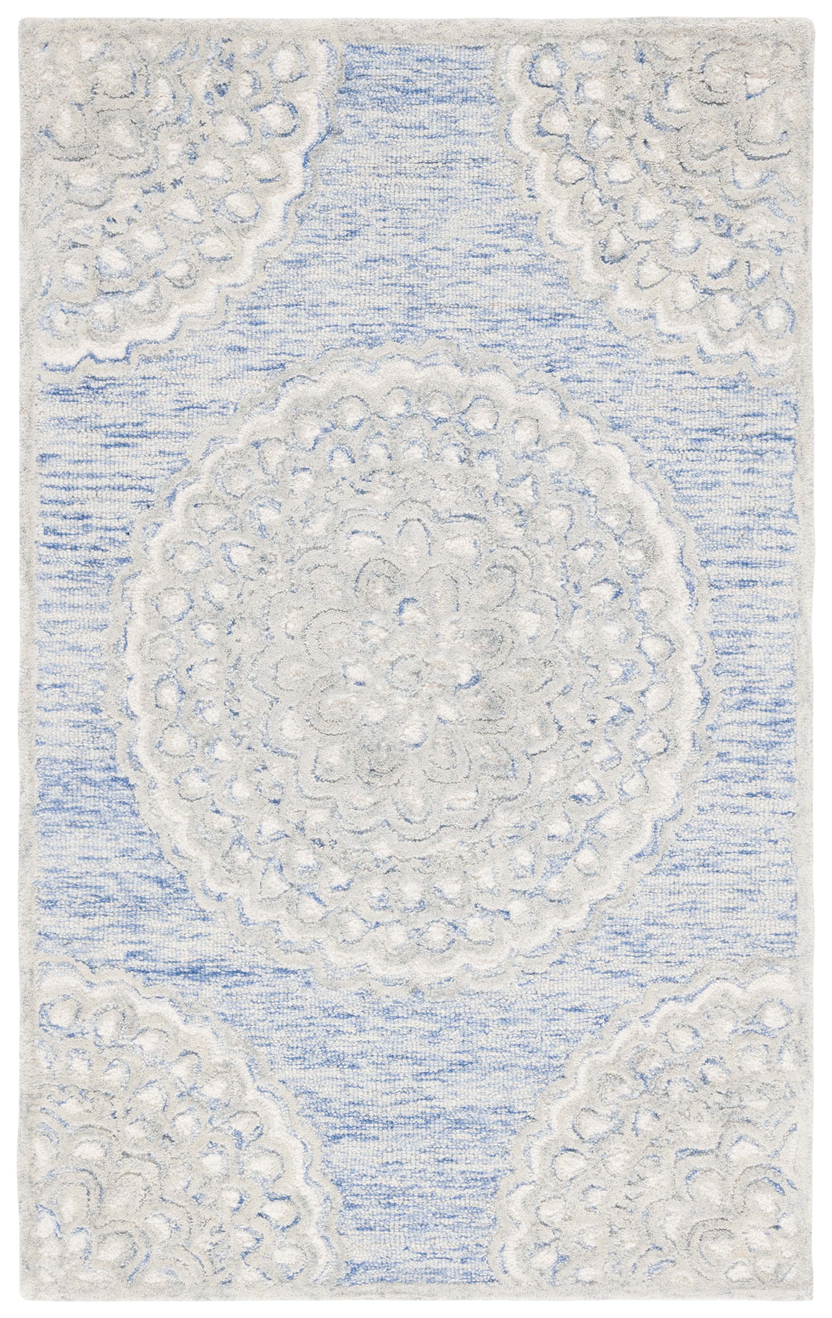 Hand-Tufted Elegance Floral Wool Rug - Blue and Ivory, 4' x 6'