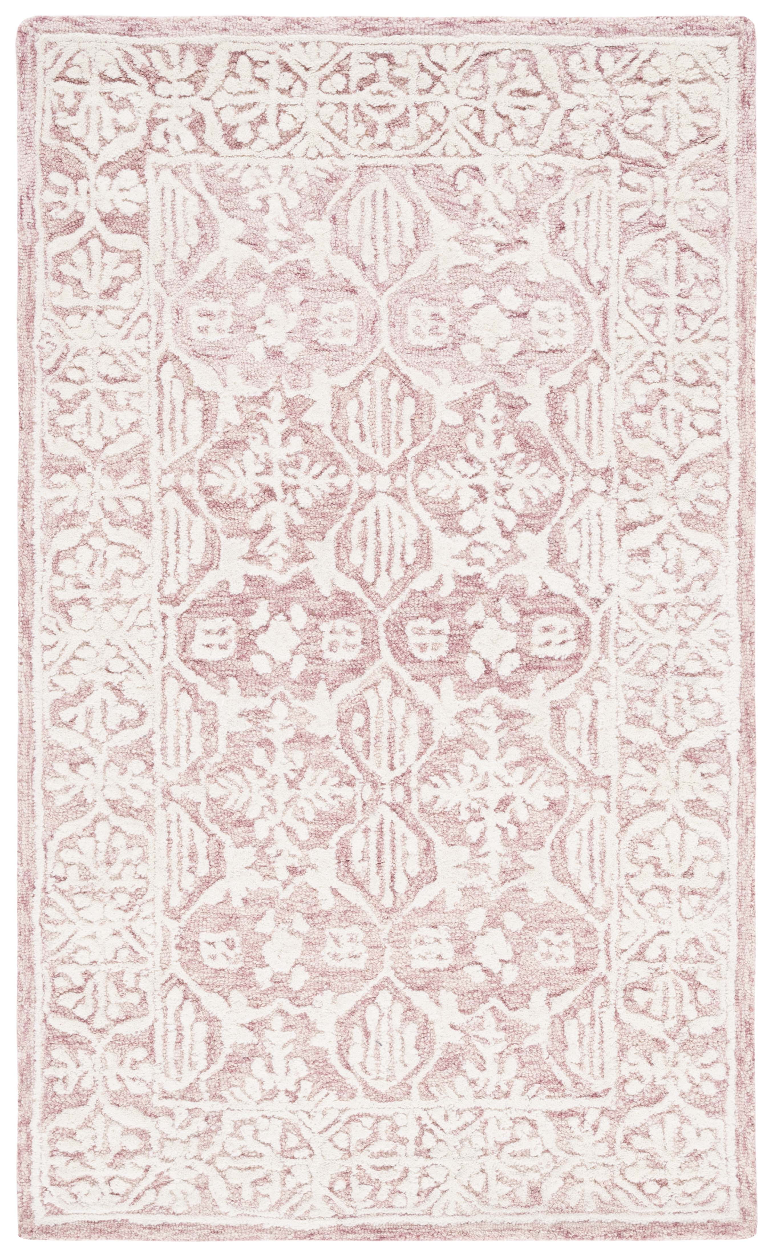 Ivory and Pink Hand-Tufted Wool Floral Area Rug