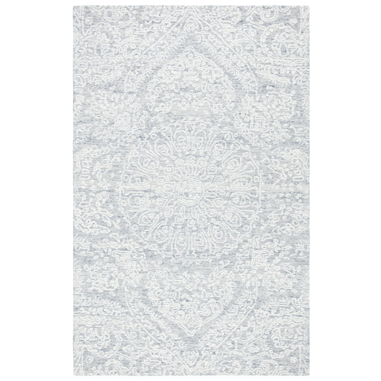 Grey and Ivory Hand-Tufted Wool Area Rug 4' x 6'