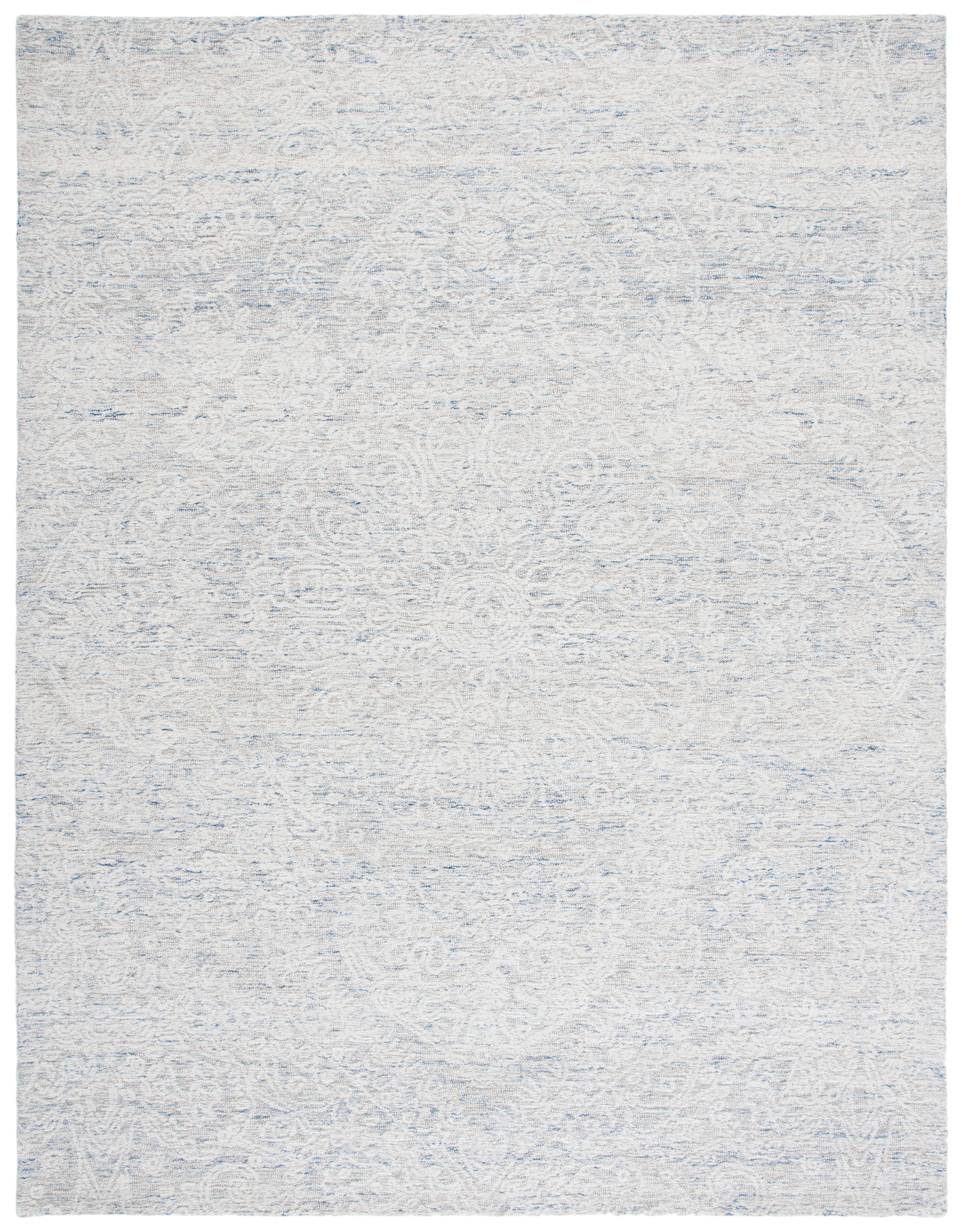 Ivory and Light Blue Floral Wool 8' x 10' Hand-Tufted Rug