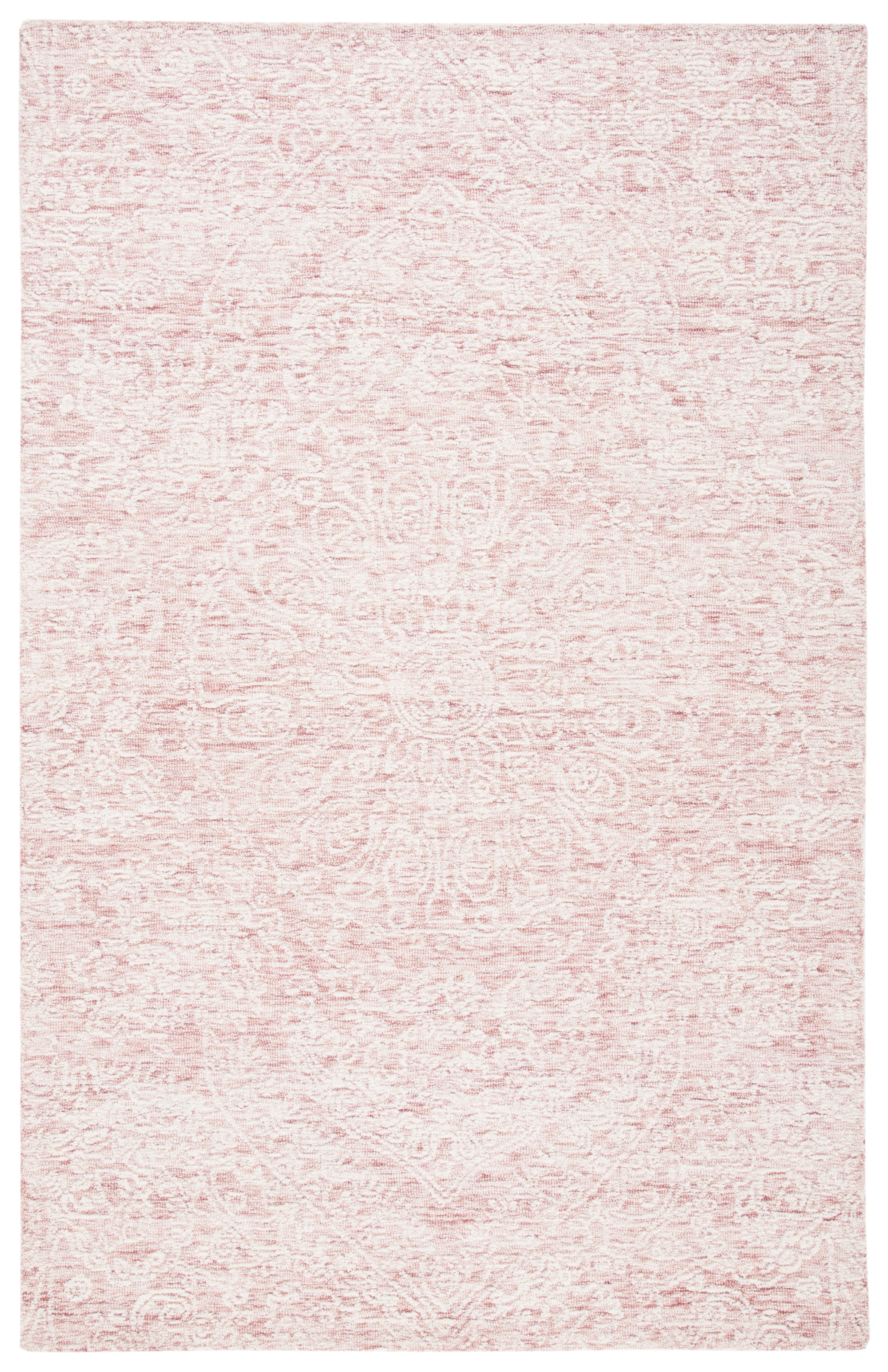 Ivory and Pink Floral Hand-Tufted Wool 6' x 9' Area Rug