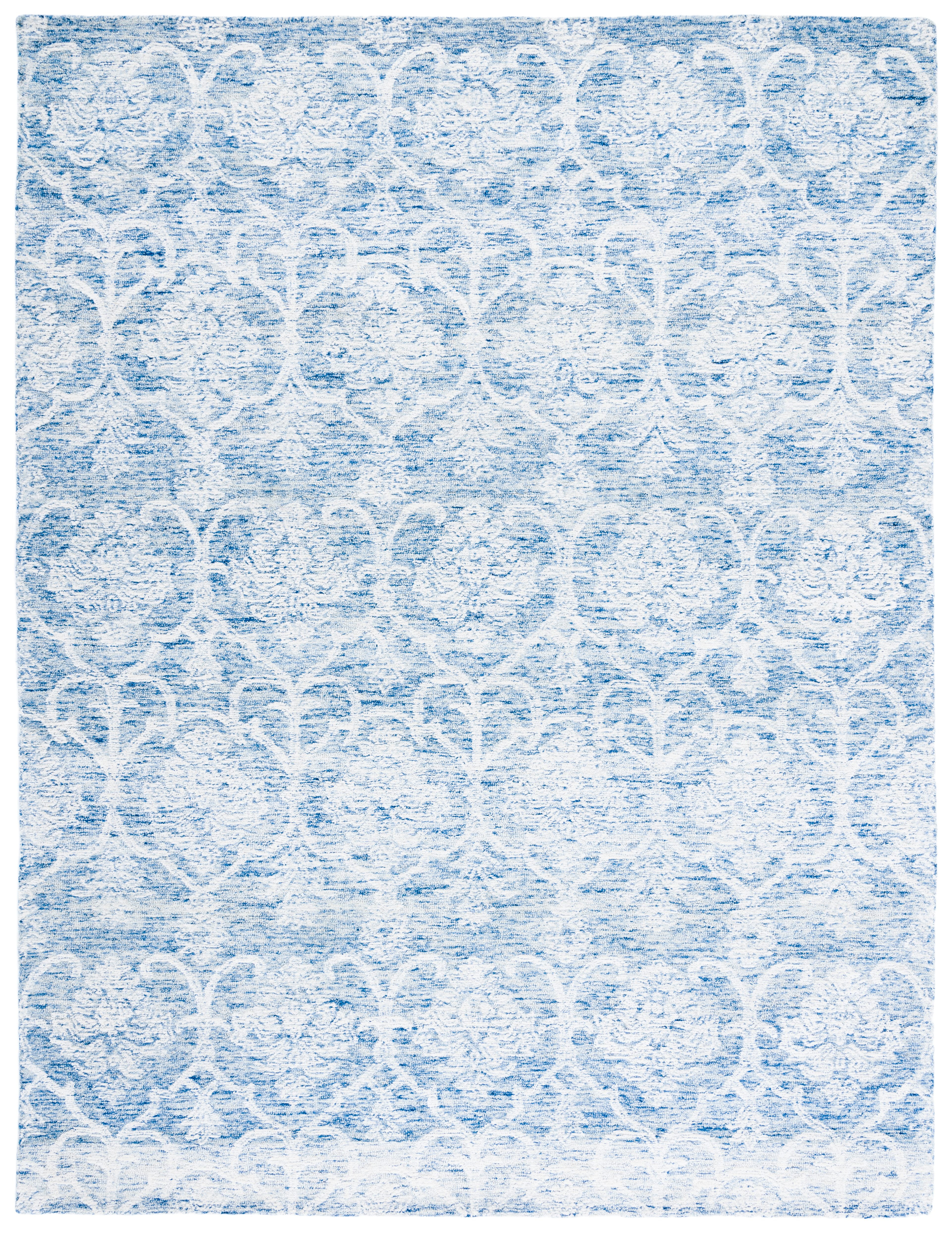 Blue Ivory Floral Hand-Tufted Wool 8' x 10' Area Rug