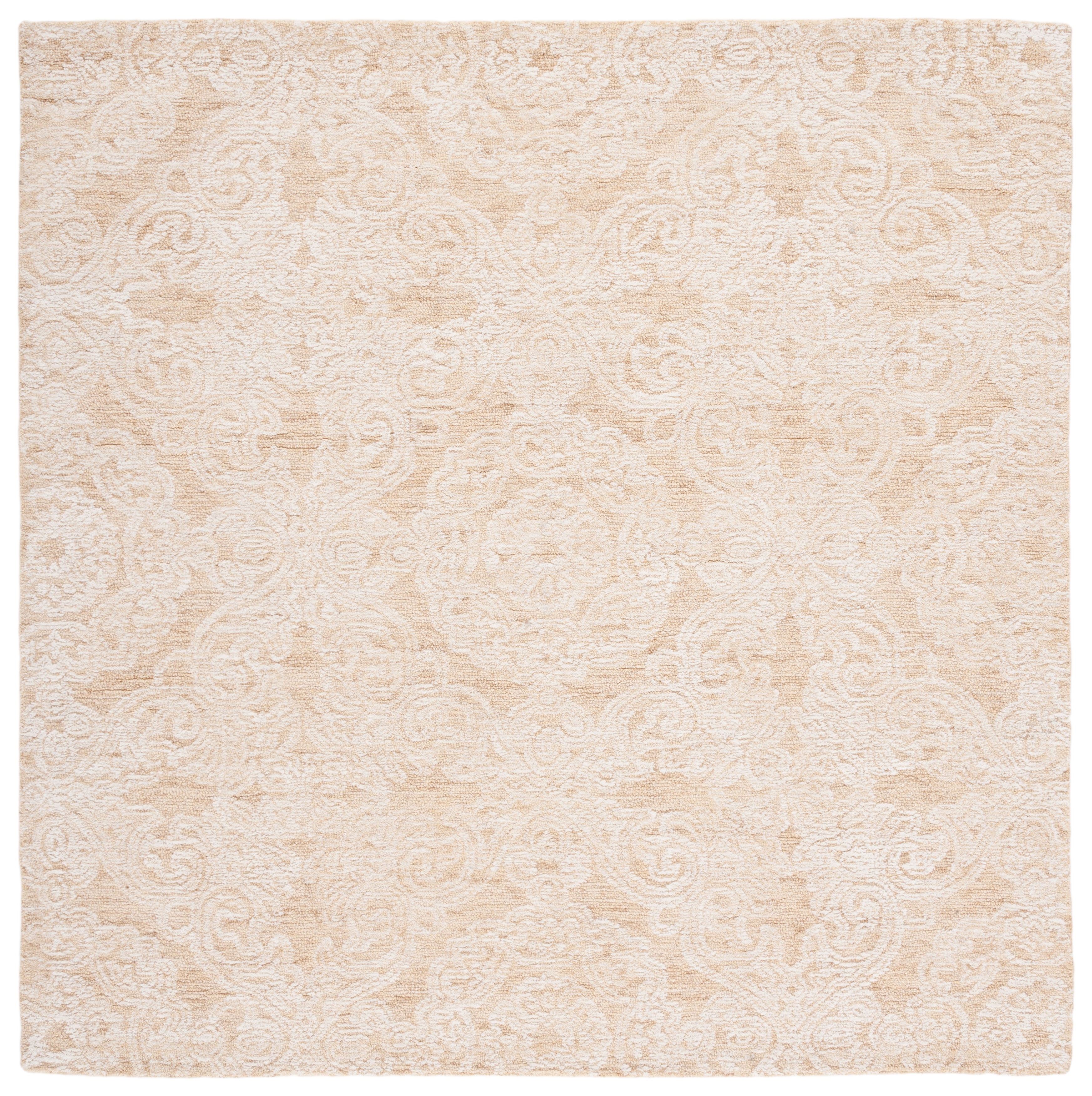 Ivory and Gold 6' x 6' Hand-Tufted Wool Square Rug