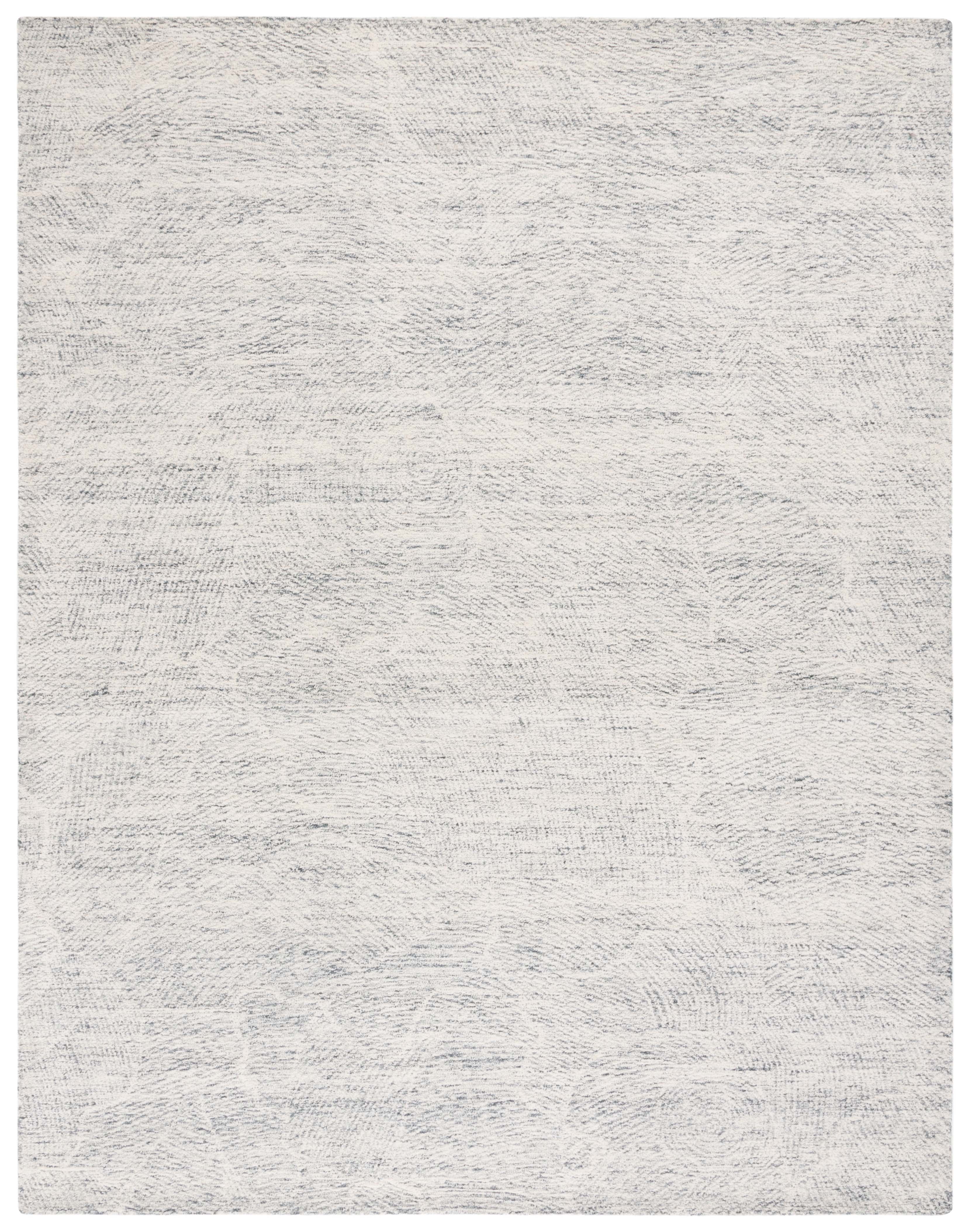 Handmade Dark Grey and Ivory Floral Wool Area Rug, 8' x 10'