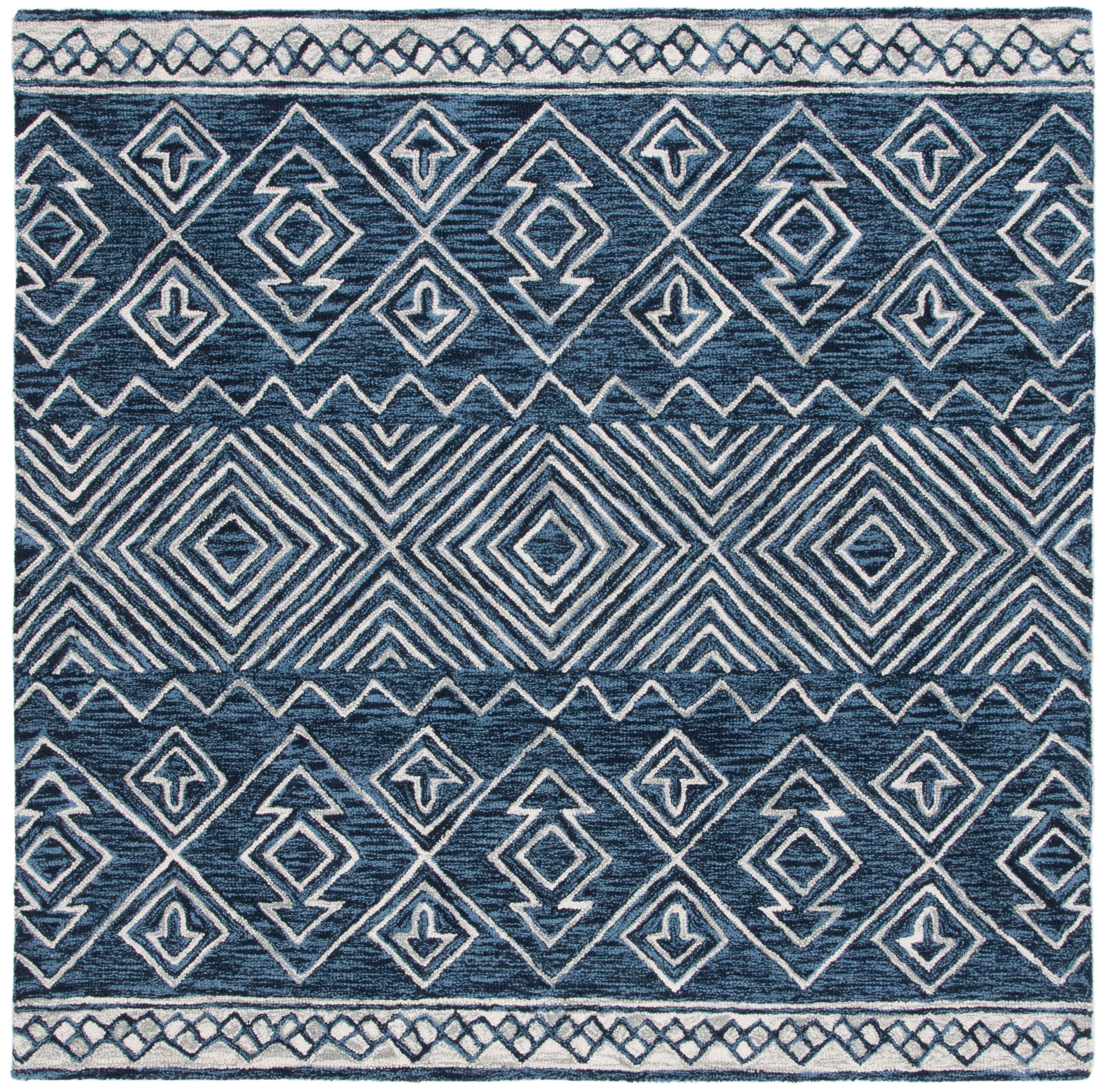 SAFAVIEH Metro Madrid Geometric Area Rug, Navy/Ivory, 6' x 6' Square