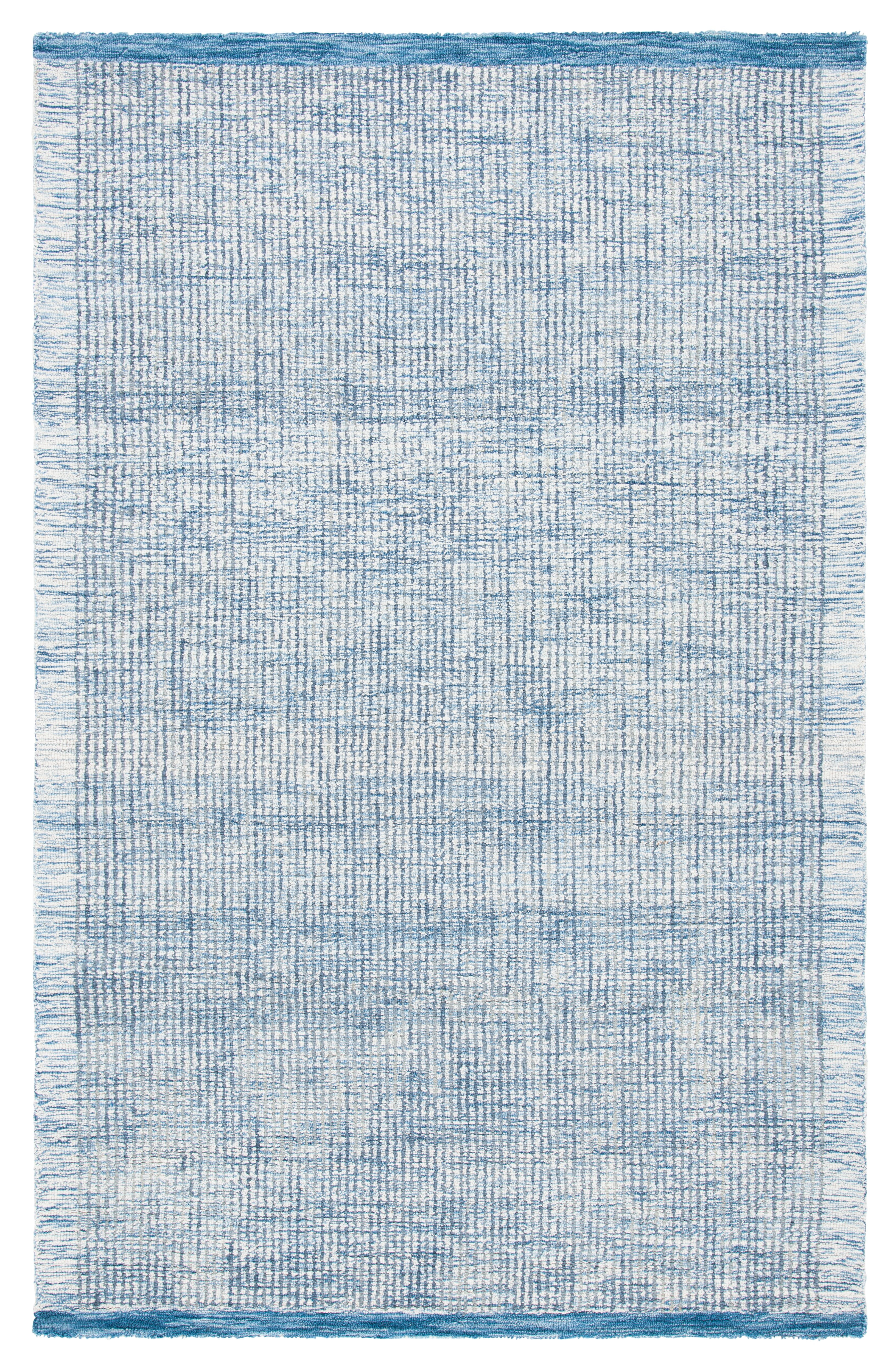 Ivory and Blue Hand-Tufted Wool 4' x 6' Area Rug