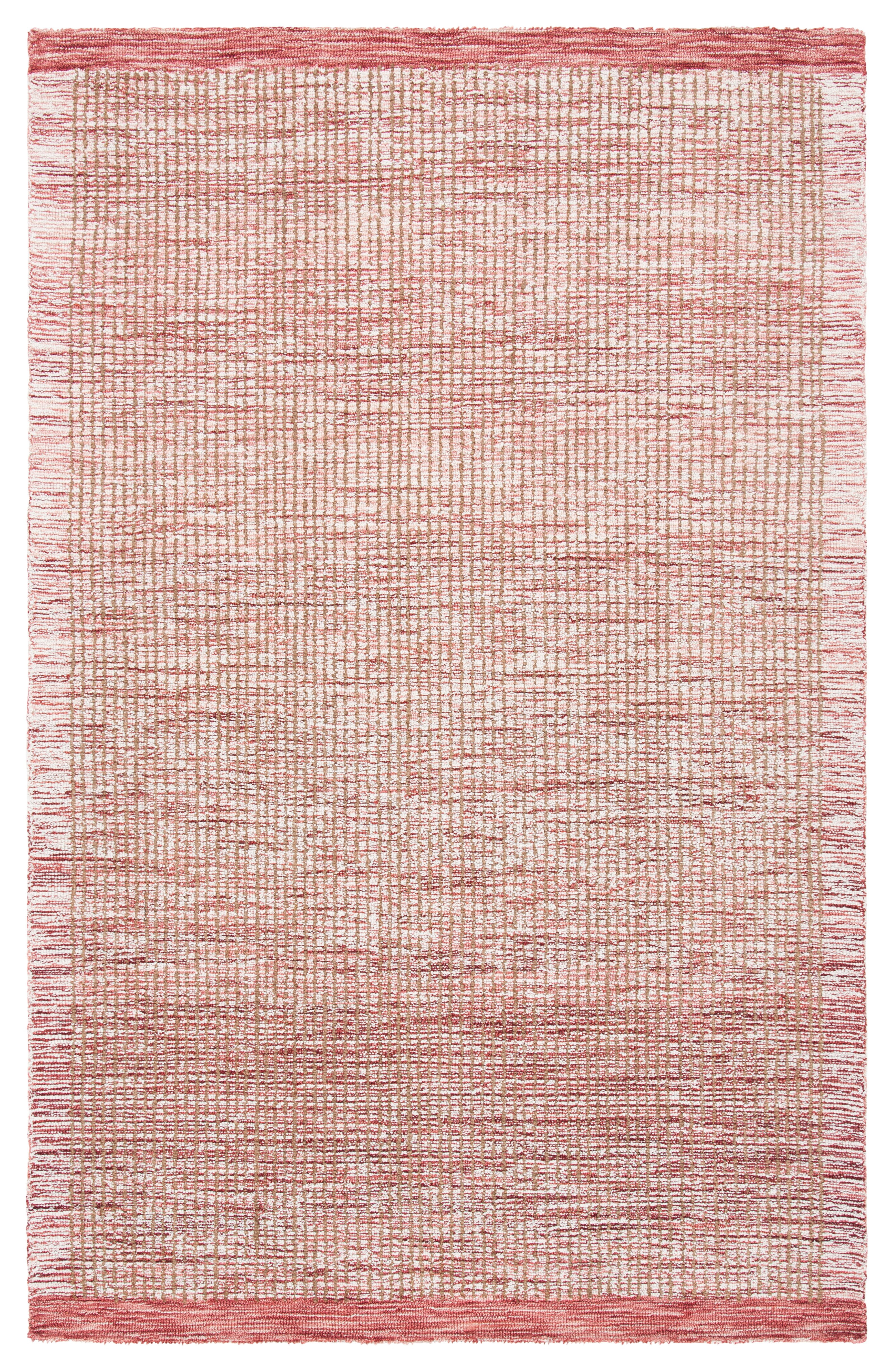 Ivory and Red Hand-Tufted Wool 4' x 6' Area Rug