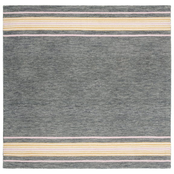 SAFAVIEH Metro May Striped Area Rug, Charcoal/Pink, 6' x 6' Square