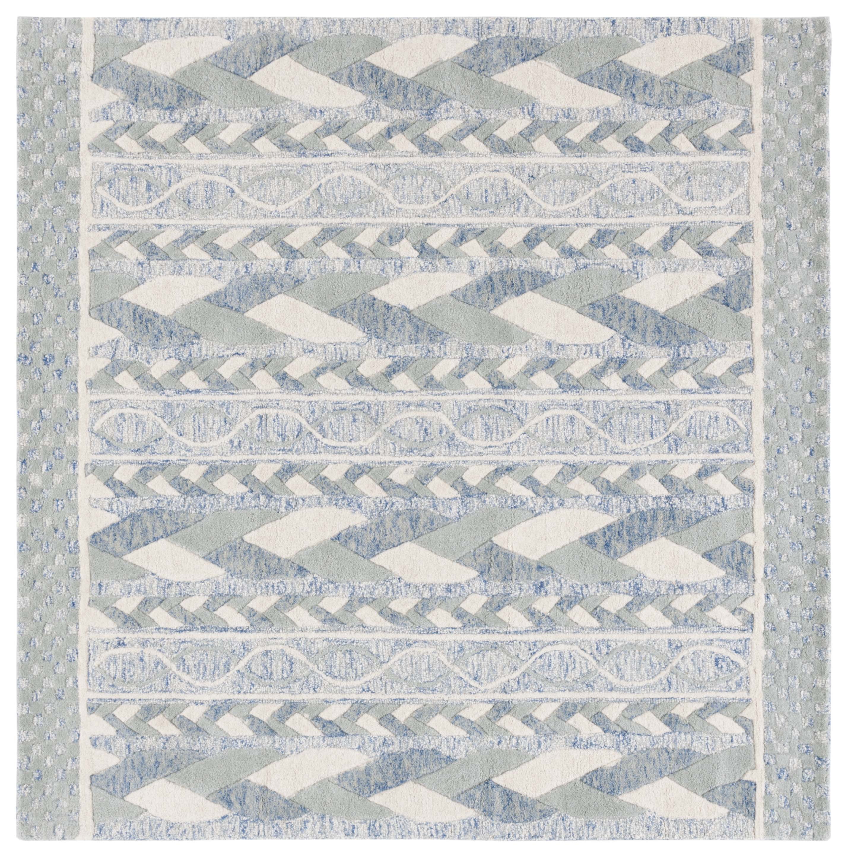 Blue and Ivory Hand-Tufted Wool Square Area Rug