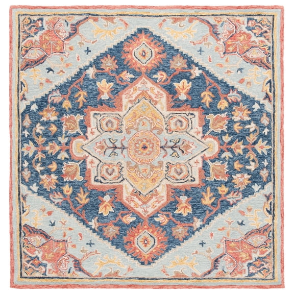 SAFAVIEH Metro Melvin Medallion Area Rug, Navy/Red, 6' x 6' Square