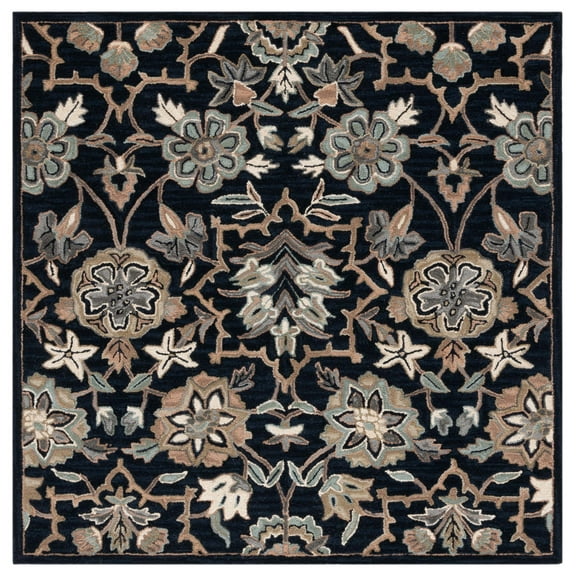 SAFAVIEH Metro Mike Floral Area Rug, Black/Beige, 6' x 6' Square