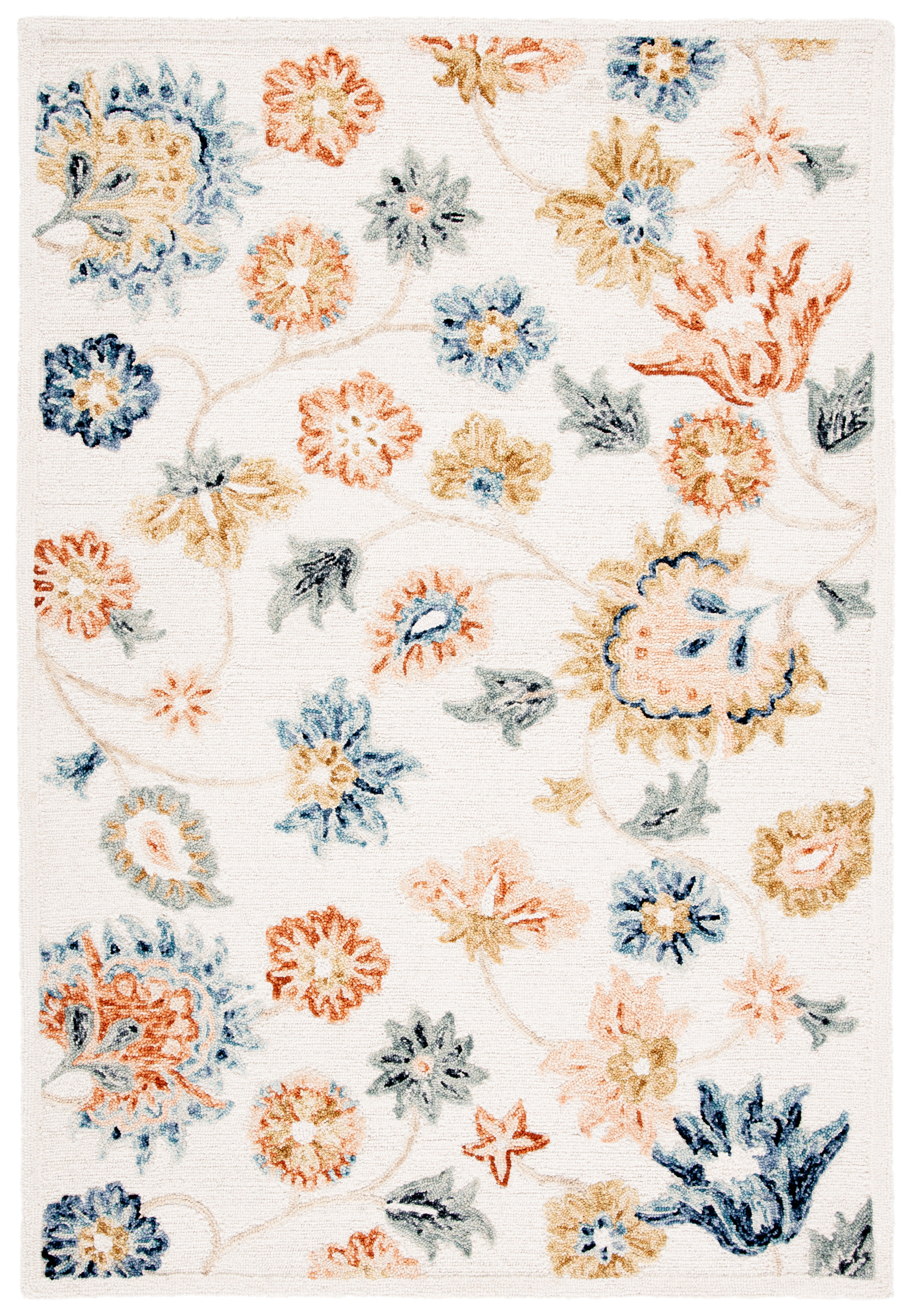 Hand-Tufted Ivory and Grey Floral Wool Area Rug, 3' x 5'