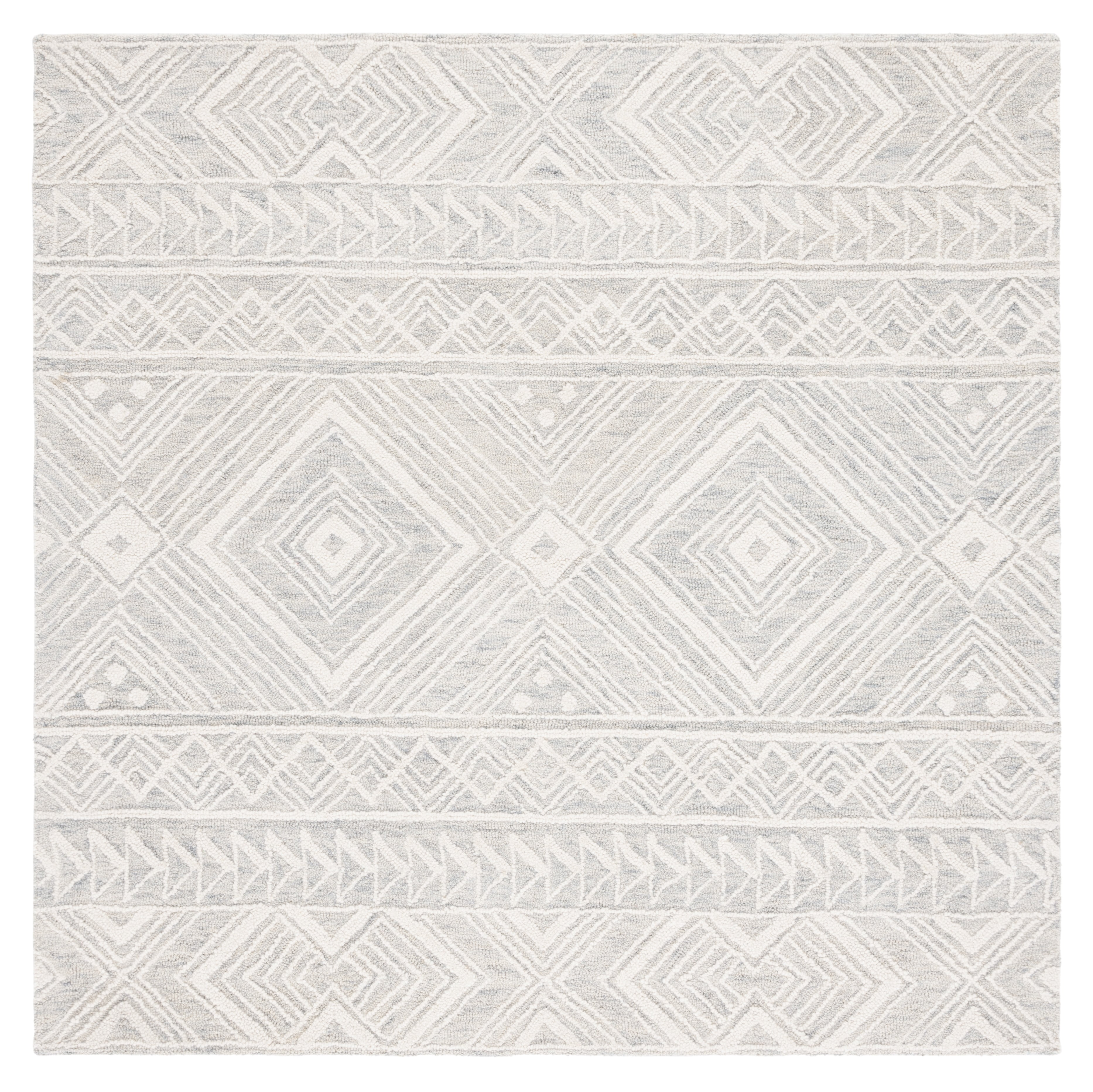 Elegant Gray Square Hand-Tufted Wool Area Rug