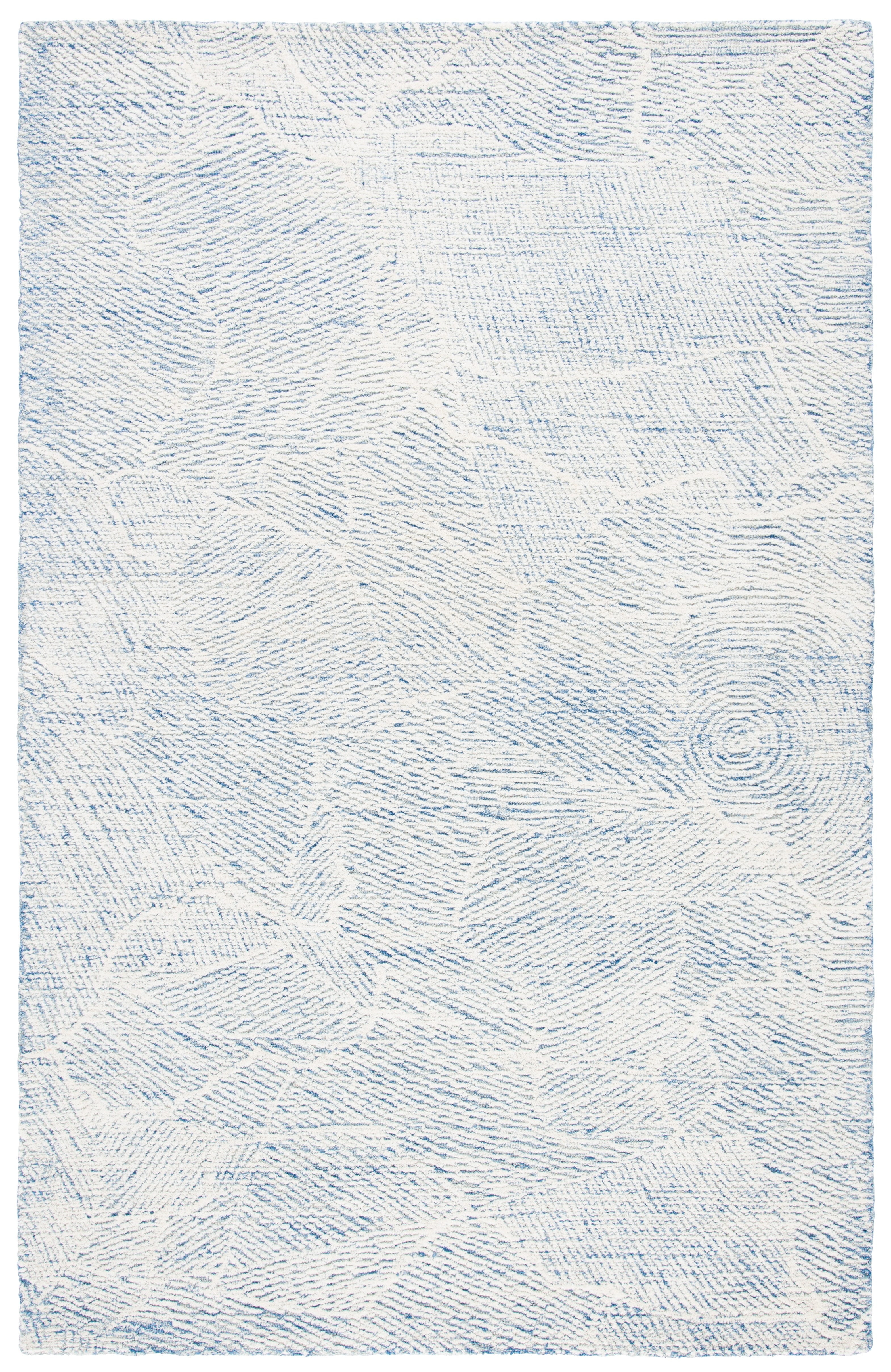 Blue and Ivory Floral Hand-Tufted Wool Area Rug, 5' x 8'