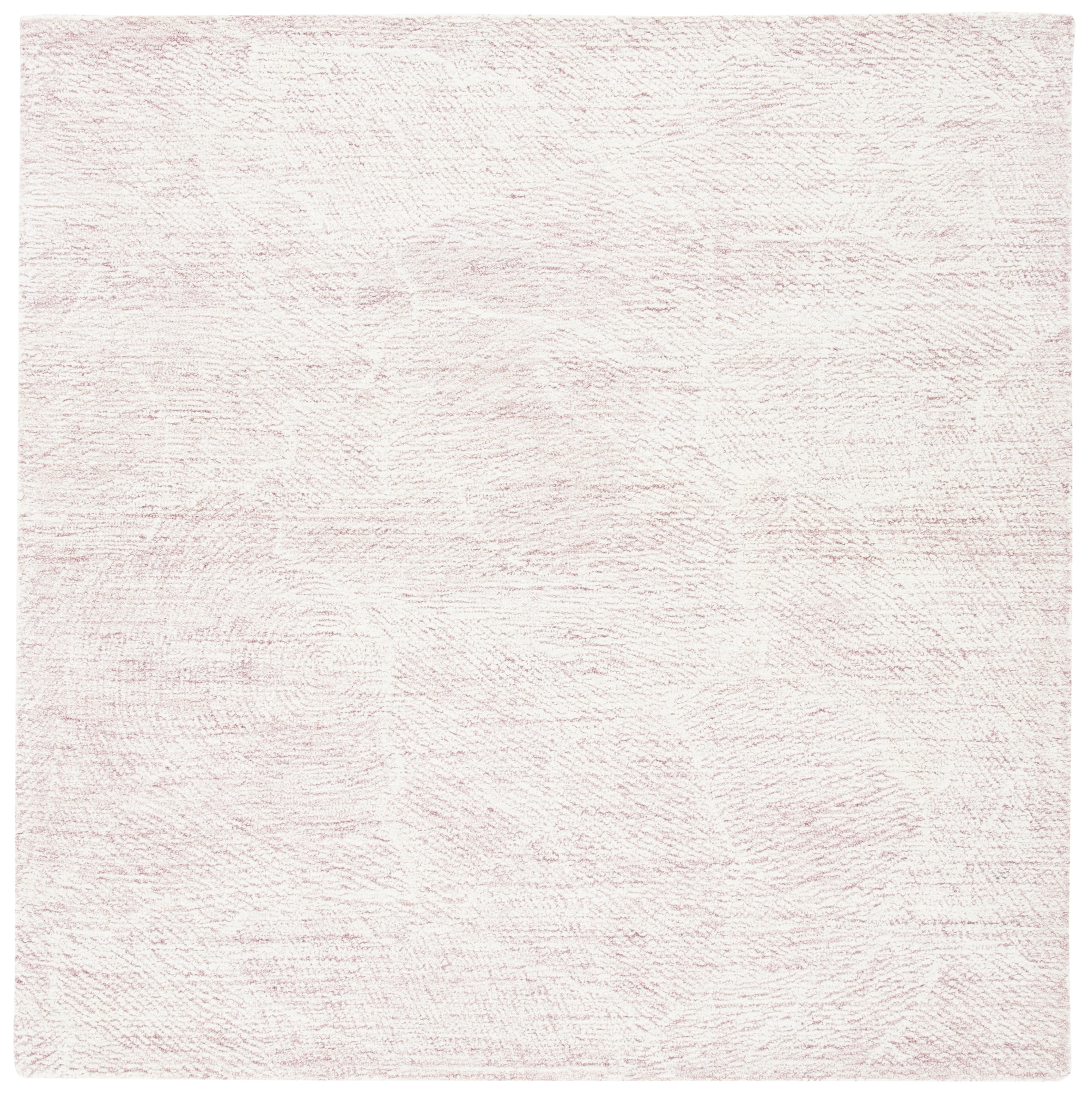Ivory and Pink Hand-Tufted Wool Floral Square Rug