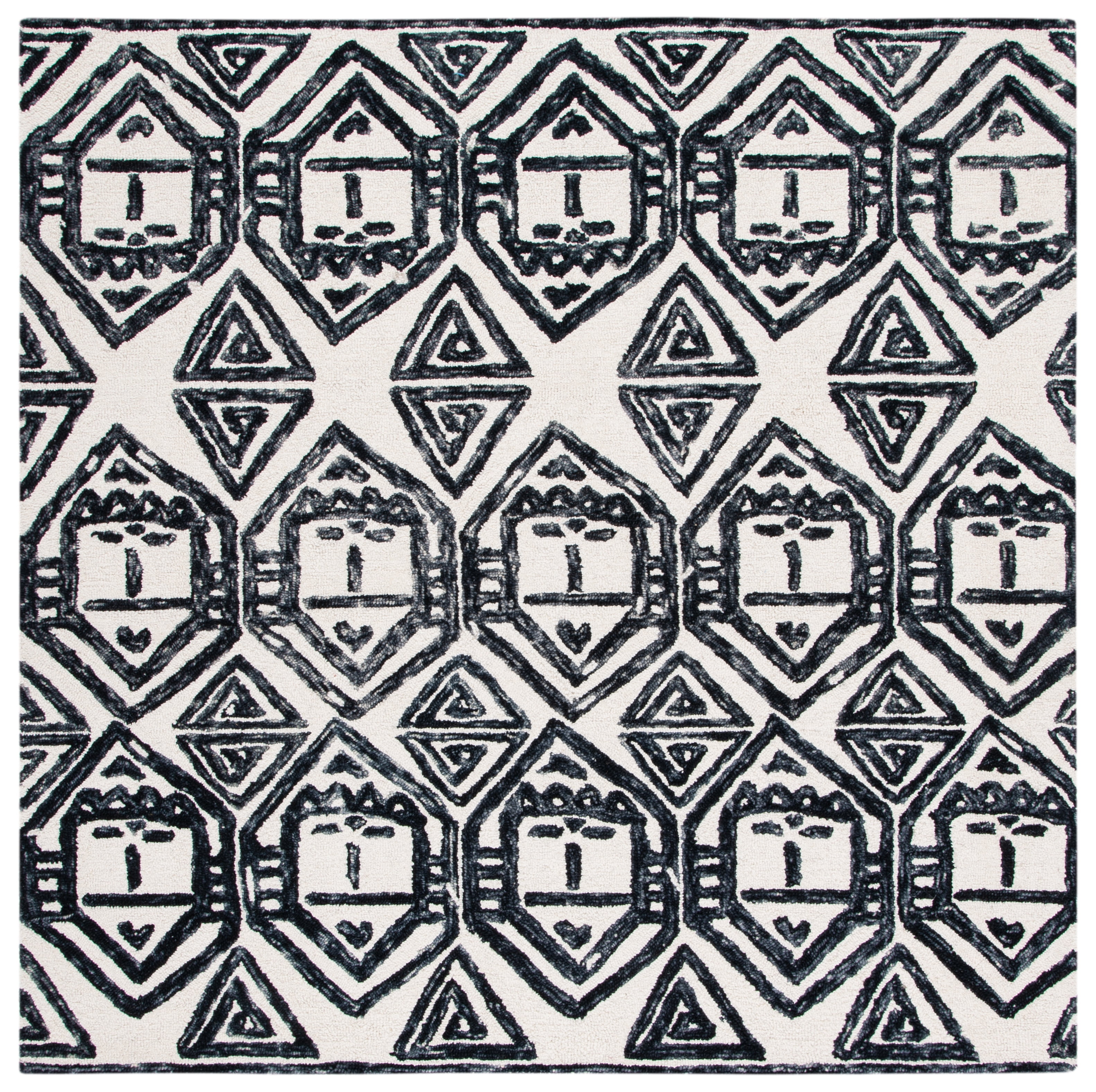Black and Ivory Hand-Tufted Wool Square Area Rug