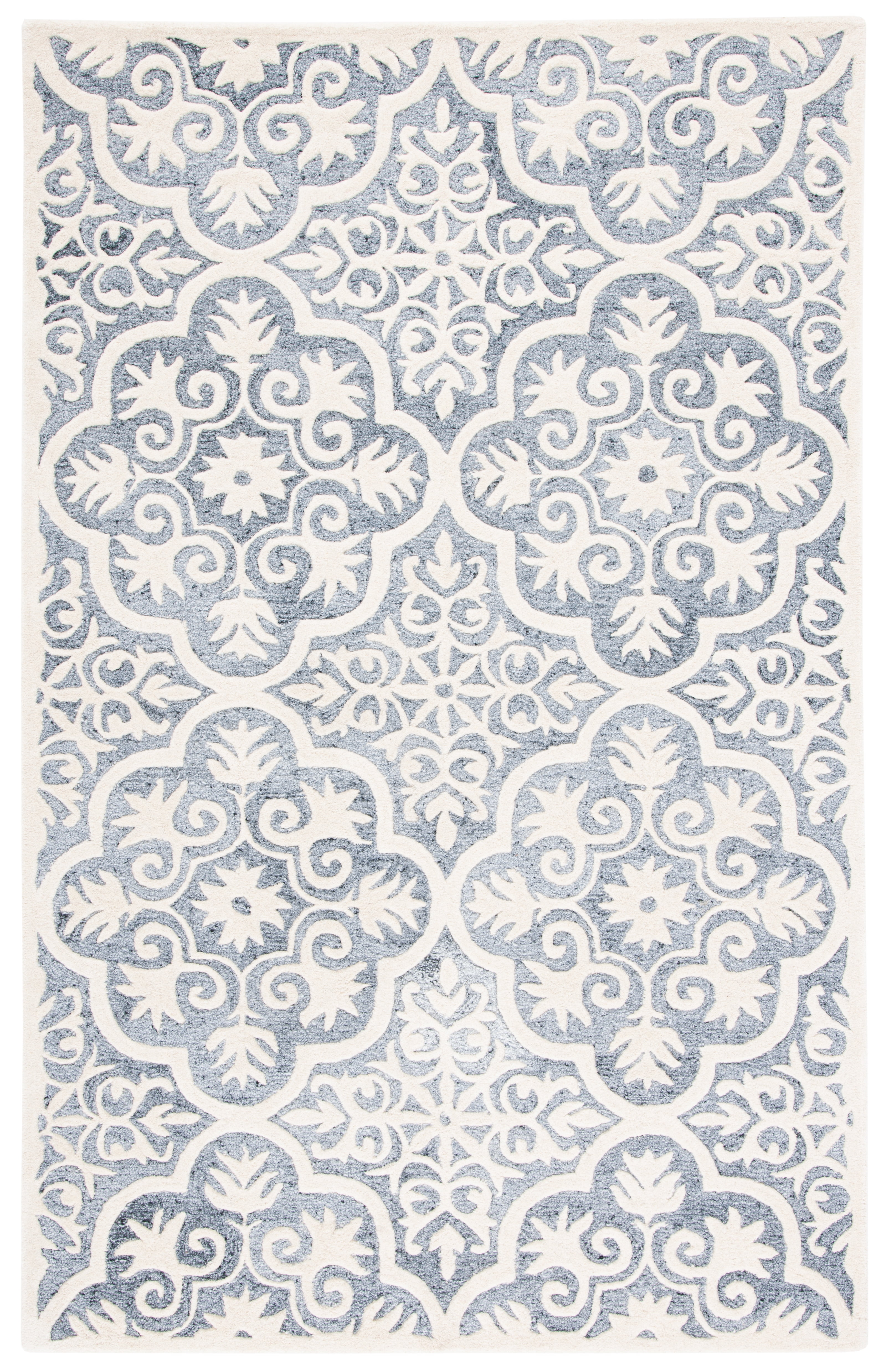 Elegant Floral Light Blue Hand-Tufted Wool Area Rug 4' x 6'
